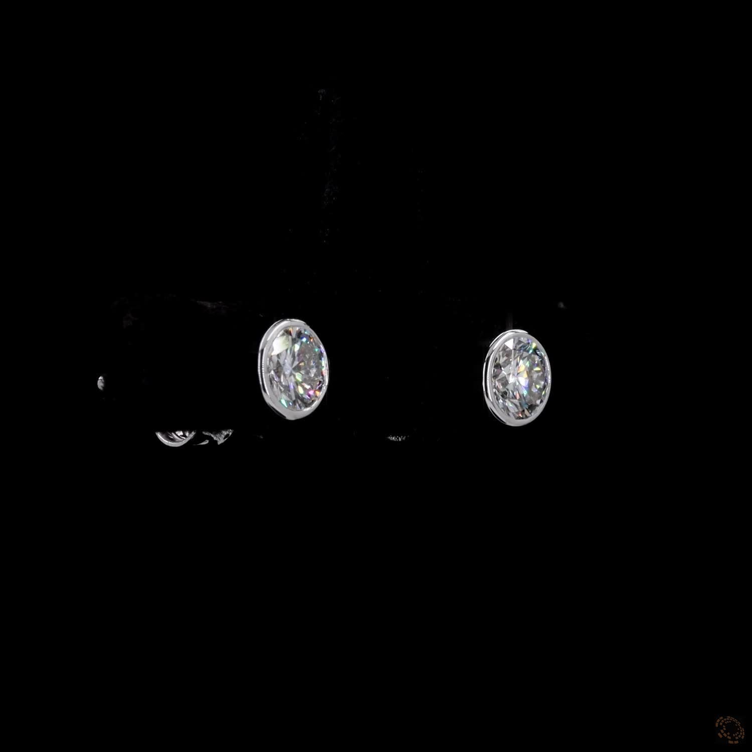 0.54 ct Solid 14K White Gold Round Brilliant Cut Diamond Stud Earrings – Full Bezel Solitaire Studs