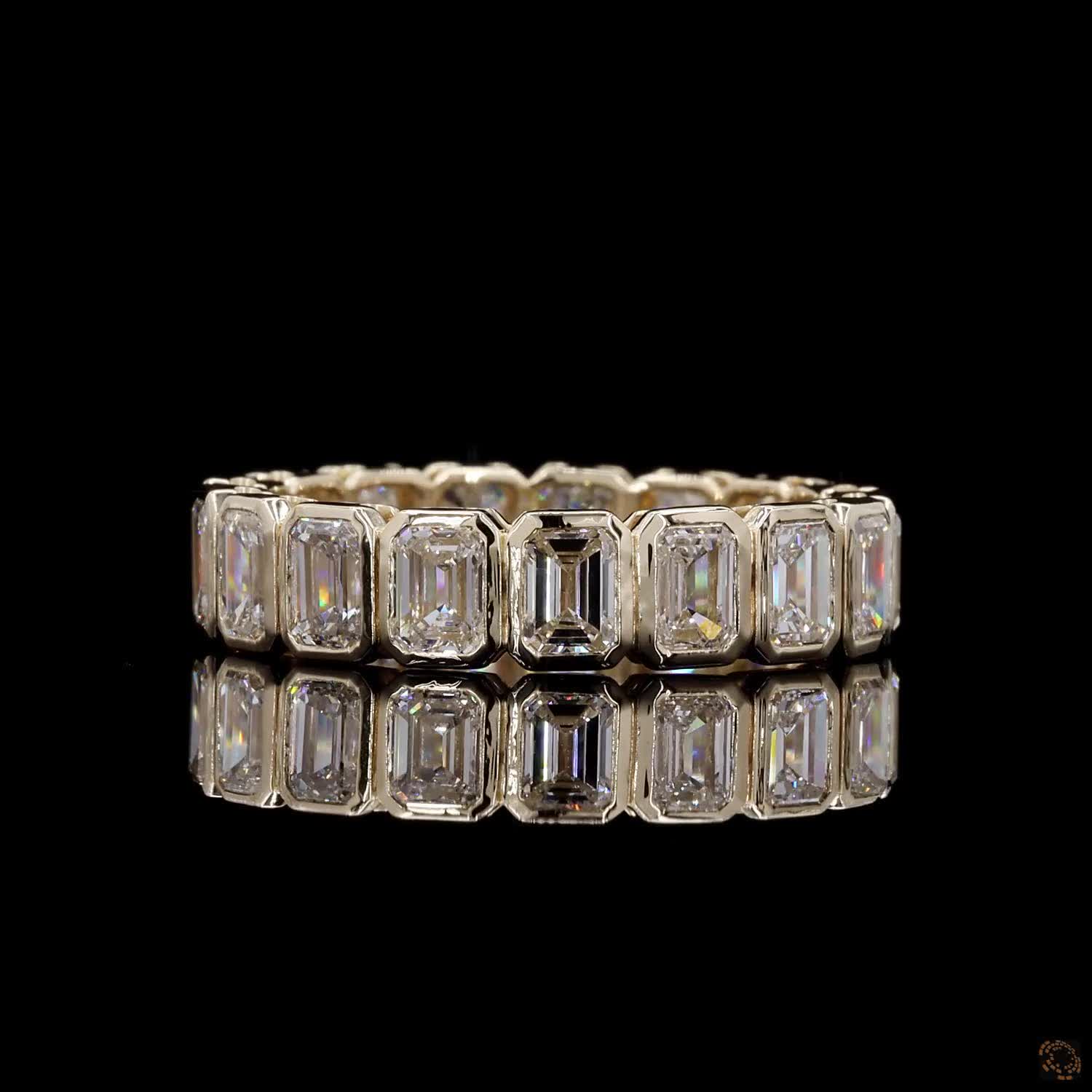 4.18 Ct Bezel-Set Emerald Cut Diamond Eternity Band in 14K Yellow Gold