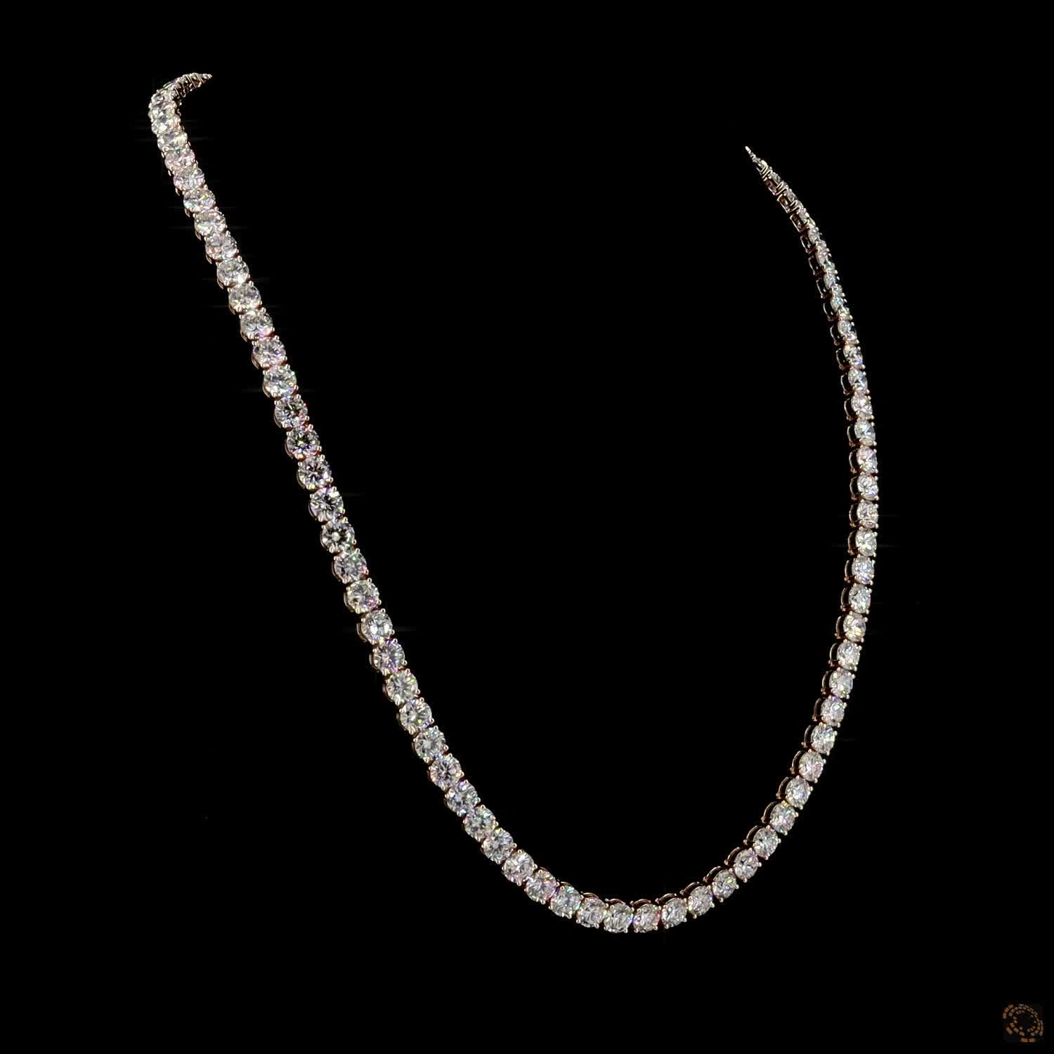 73.58 Ct Single Row Graduated Round Cut Diamond Rose Gold Tennis Chain