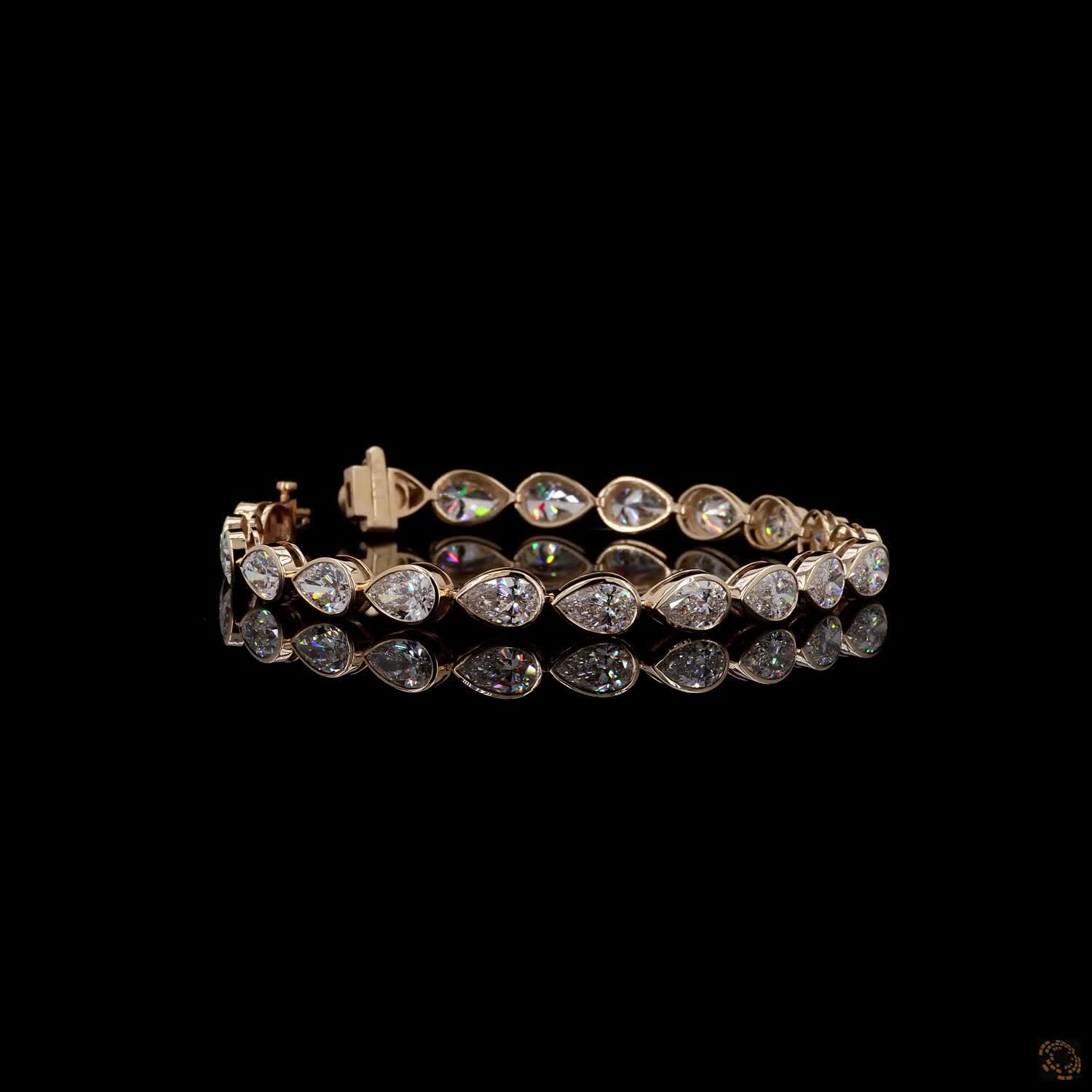 12.85 Ct 14K Yellow Gold Pear-Shaped Diamond Bezel Line Bracelet