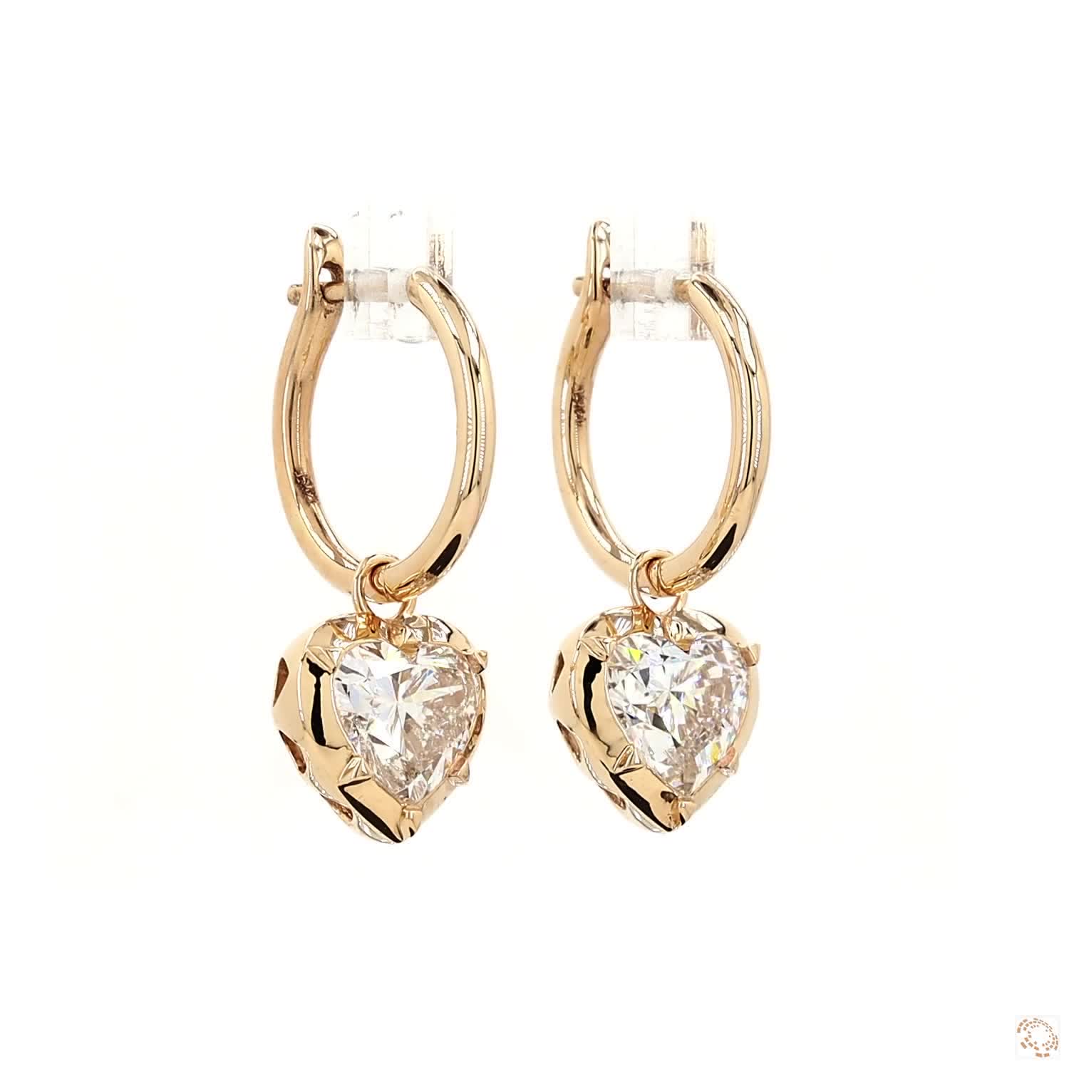 4.12 Ct Gold Heart Solitaire Dangle Earrings | Classic Heart Cut Crystal Huggie Hoops
