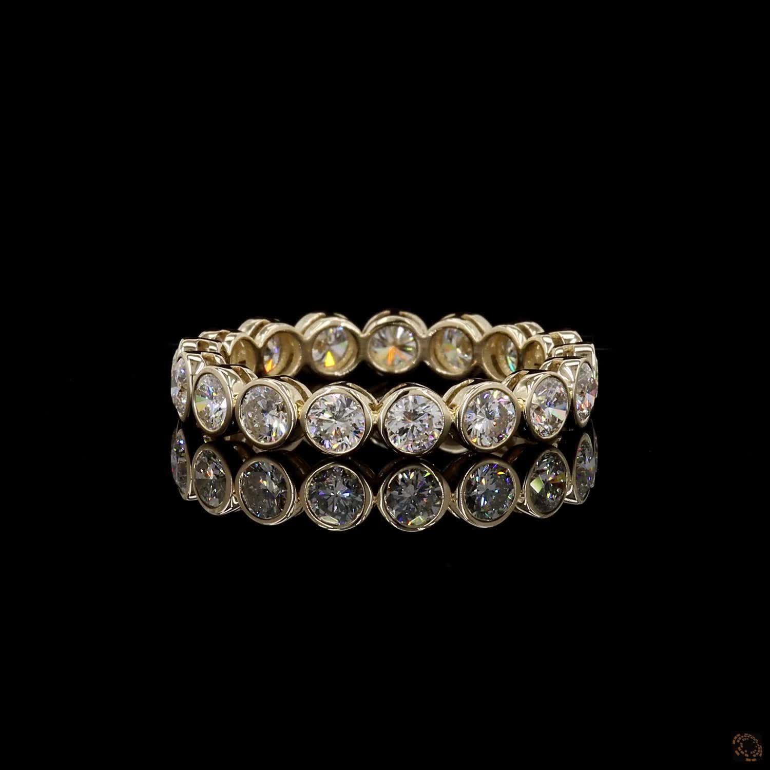 1.90 Ct Round Cut Diamond Bezel Eternity Band – 14K Yellow Gold Floating Bezel Wedding Ring