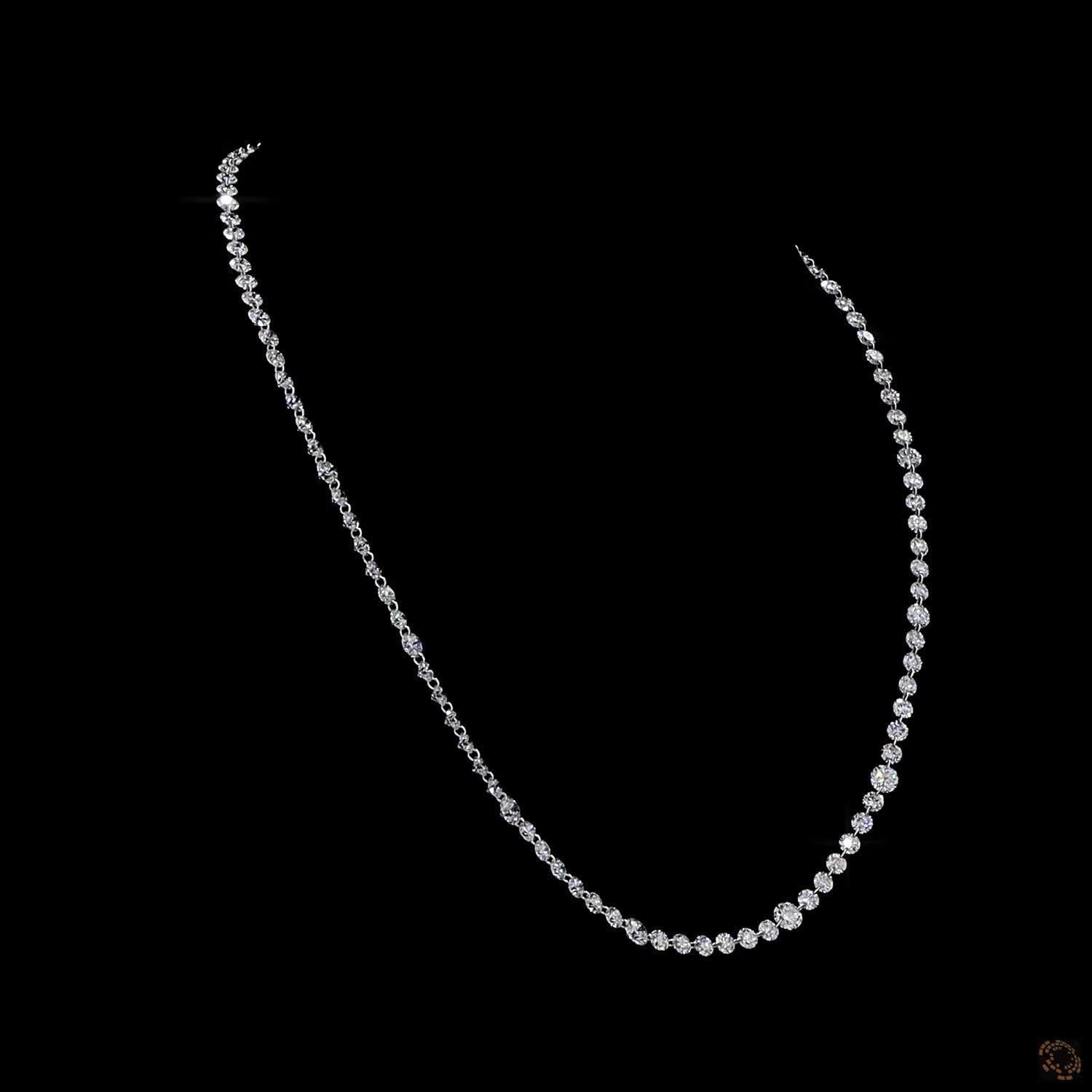 22.72 Ct Delicately Graduated Round Cut Lab-Grown Diamond Tennis Necklace in 14K White Gold