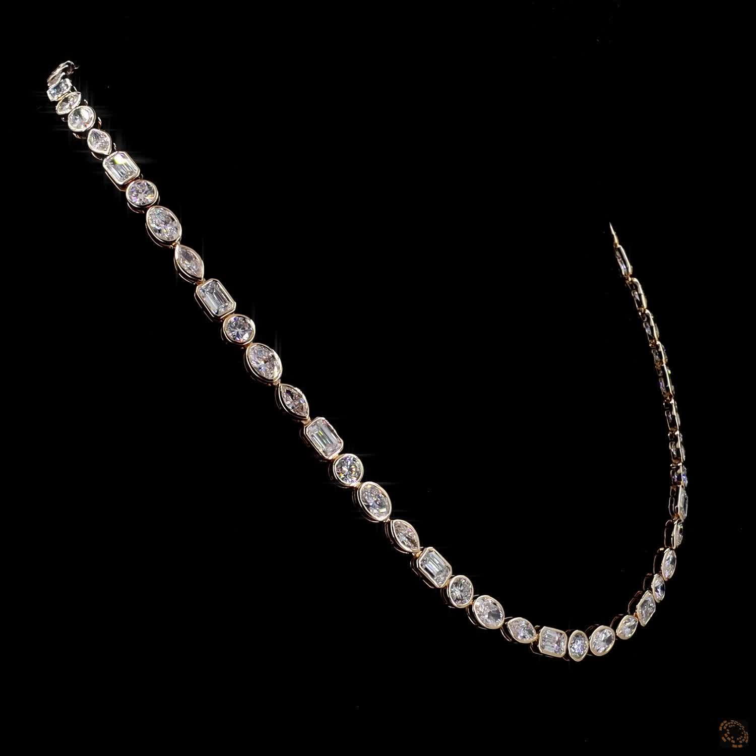 20.70 Ct Bezel Set Mixed Fancy Cut Diamond Riviera Eternity Necklace
