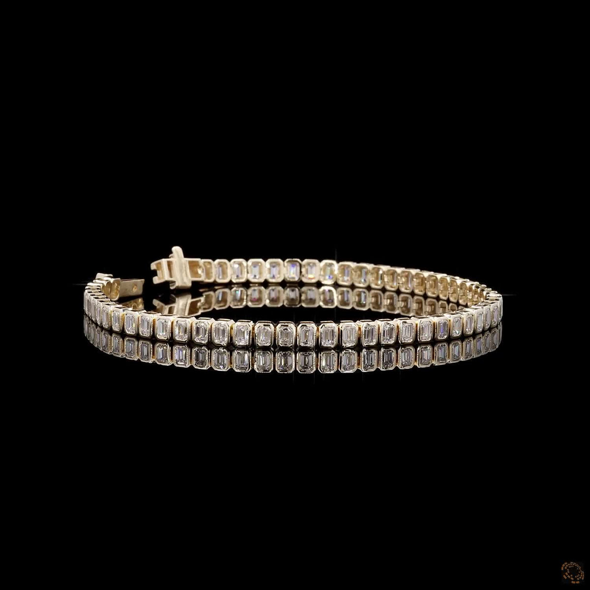 4.76 Ct Yellow Gold Emerald Cut Bezel Bracelet, Modern Vertical Step Cut Eternity Line Bracelet, Elegant Fine Jewelry Gift