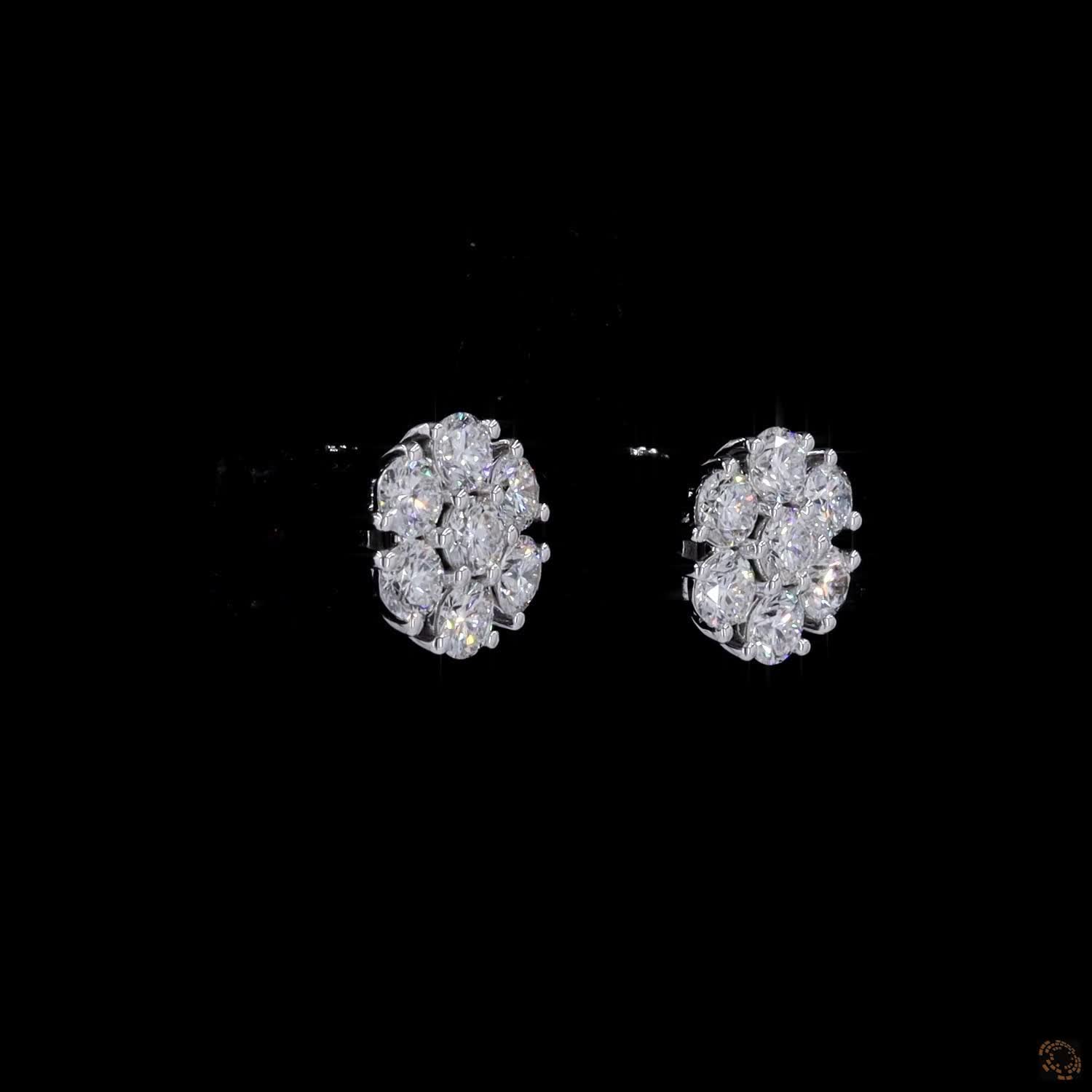 1.4 Ct Round Diamond Cluster Flower Stud Earrings in White Gold