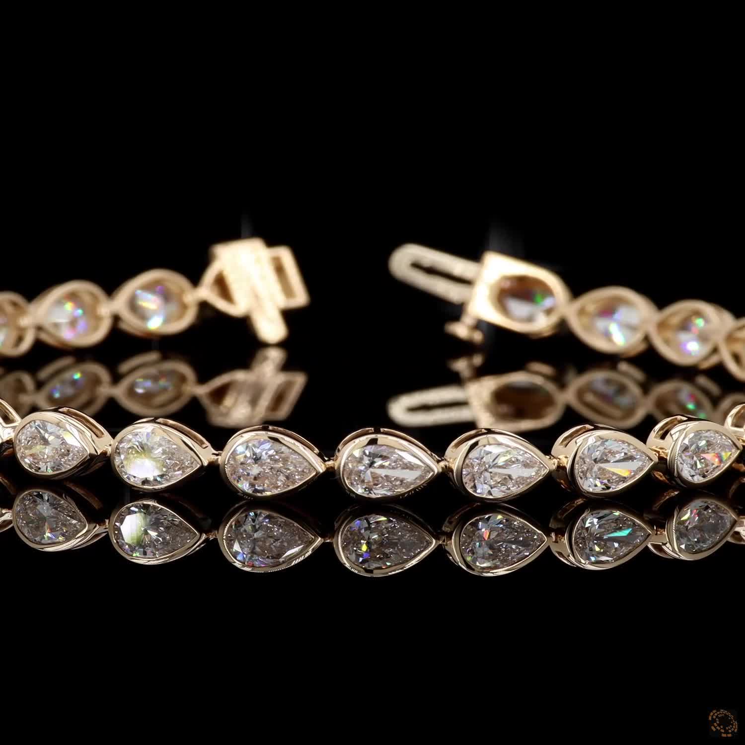6.29 Ct Gold-Tone Teardrop Crystal Tennis Bracelet – Elegant Sparkling Link Bracelet for Women