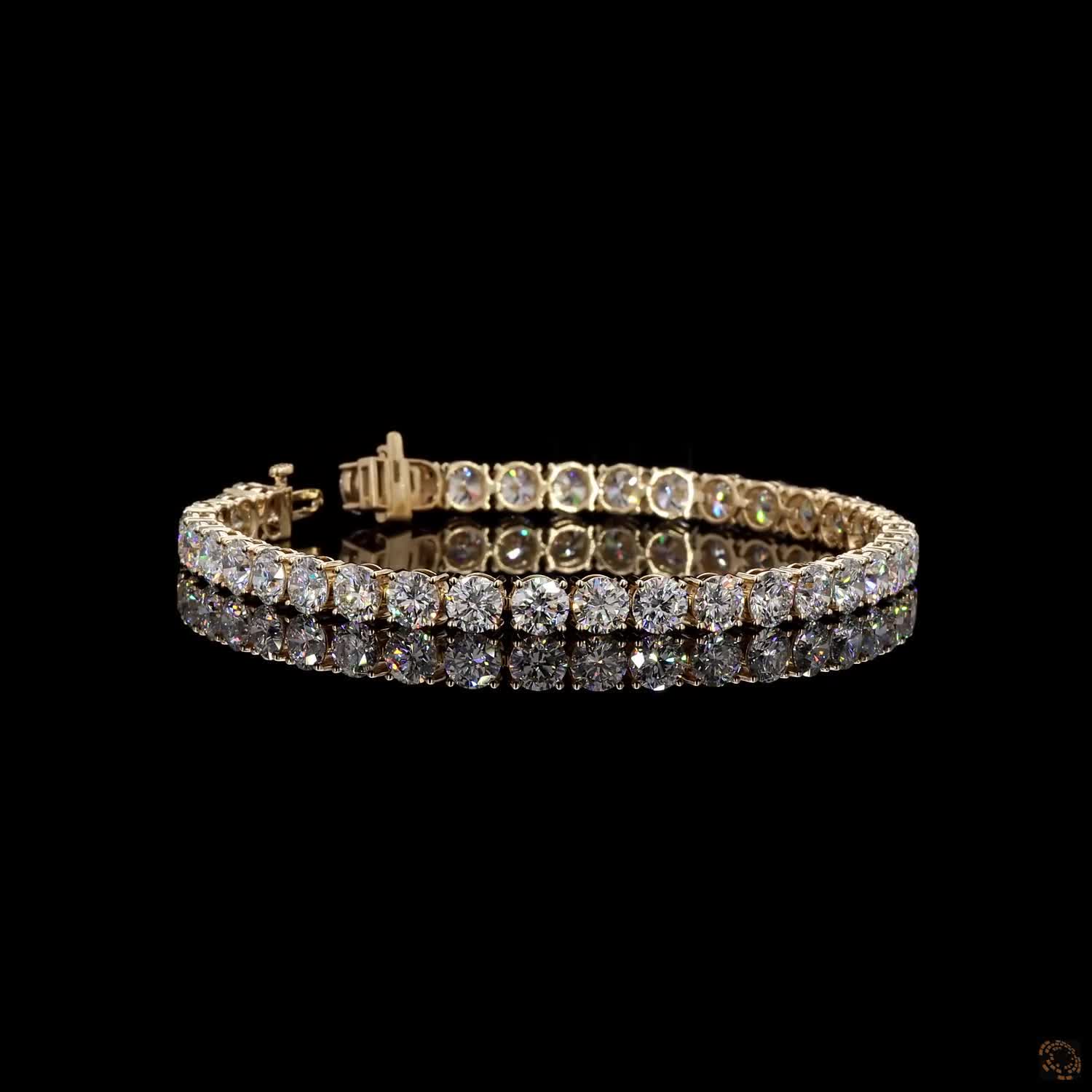 14.70 Ct 14K Yellow Gold Round Cut Moissanite Tennis Bracelet with Double Latch Box Clasp