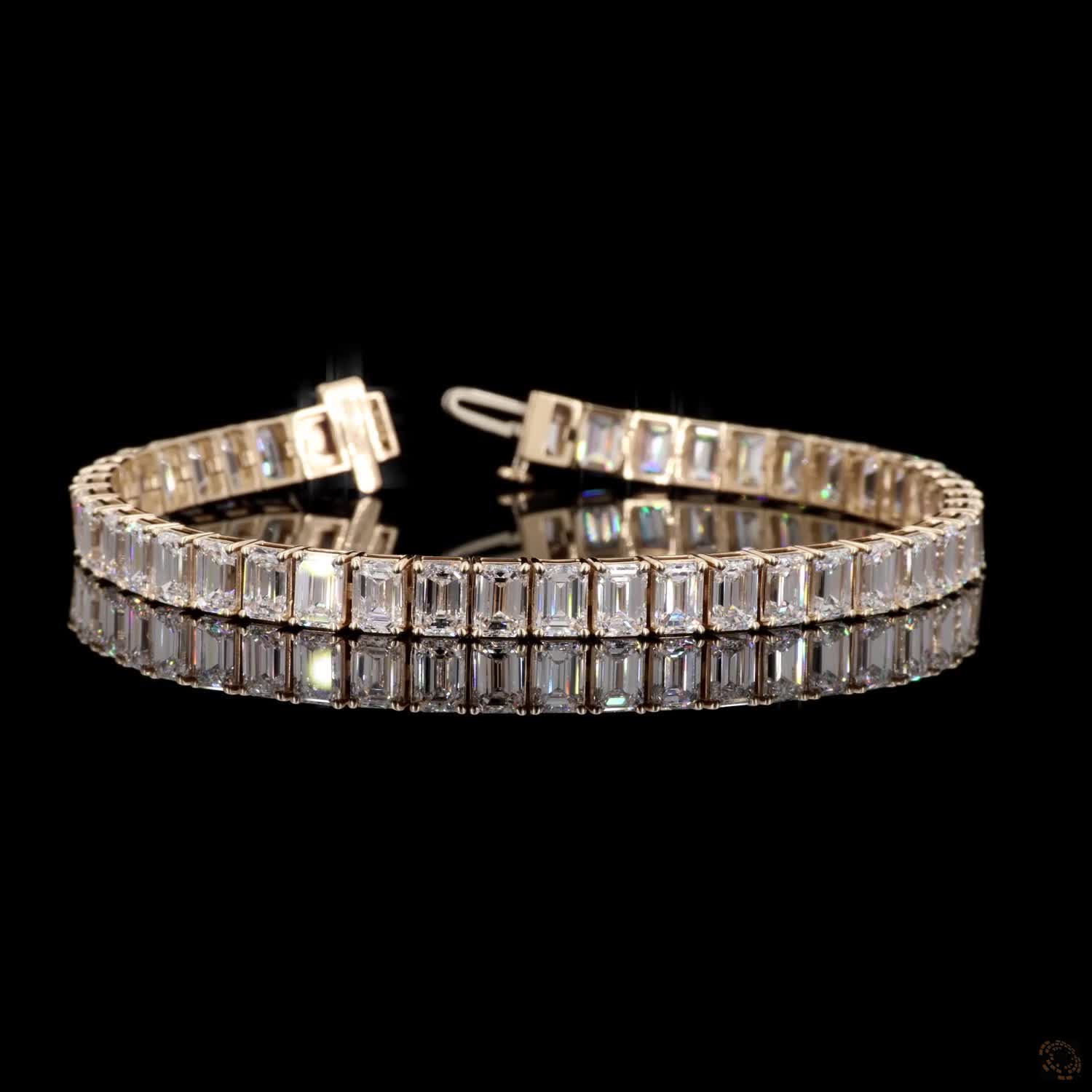 18.52 Ct East-West Emerald Cut Diamond Tennis Bracelet in 14K Yellow Gold