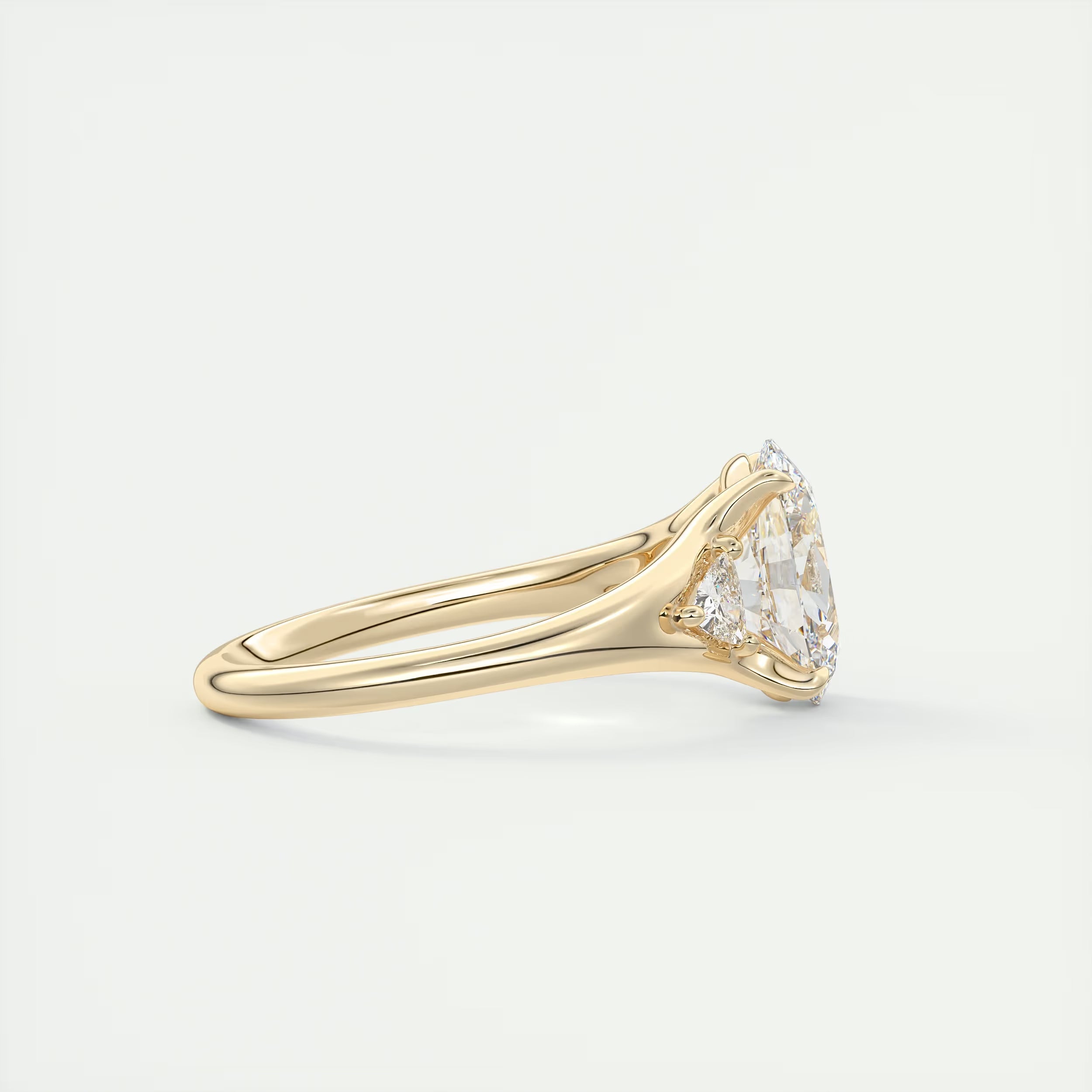 2.30 Ct The Center Stone Oval & Side Stone Trilliant Split Shank Three Stone Engagement Rings