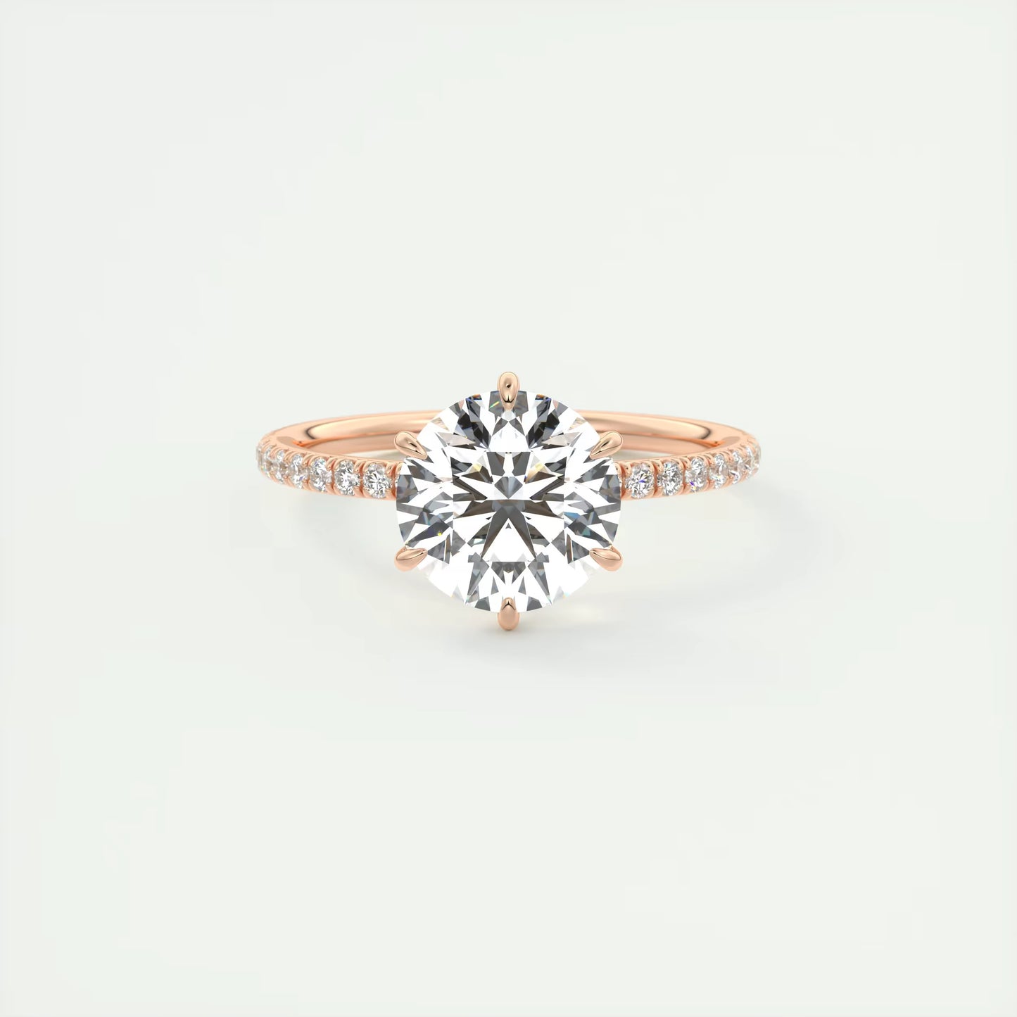 2.30 Ct Harper Pavé Round Center with 1.5mm French Set Pavé six claw prongs Ring