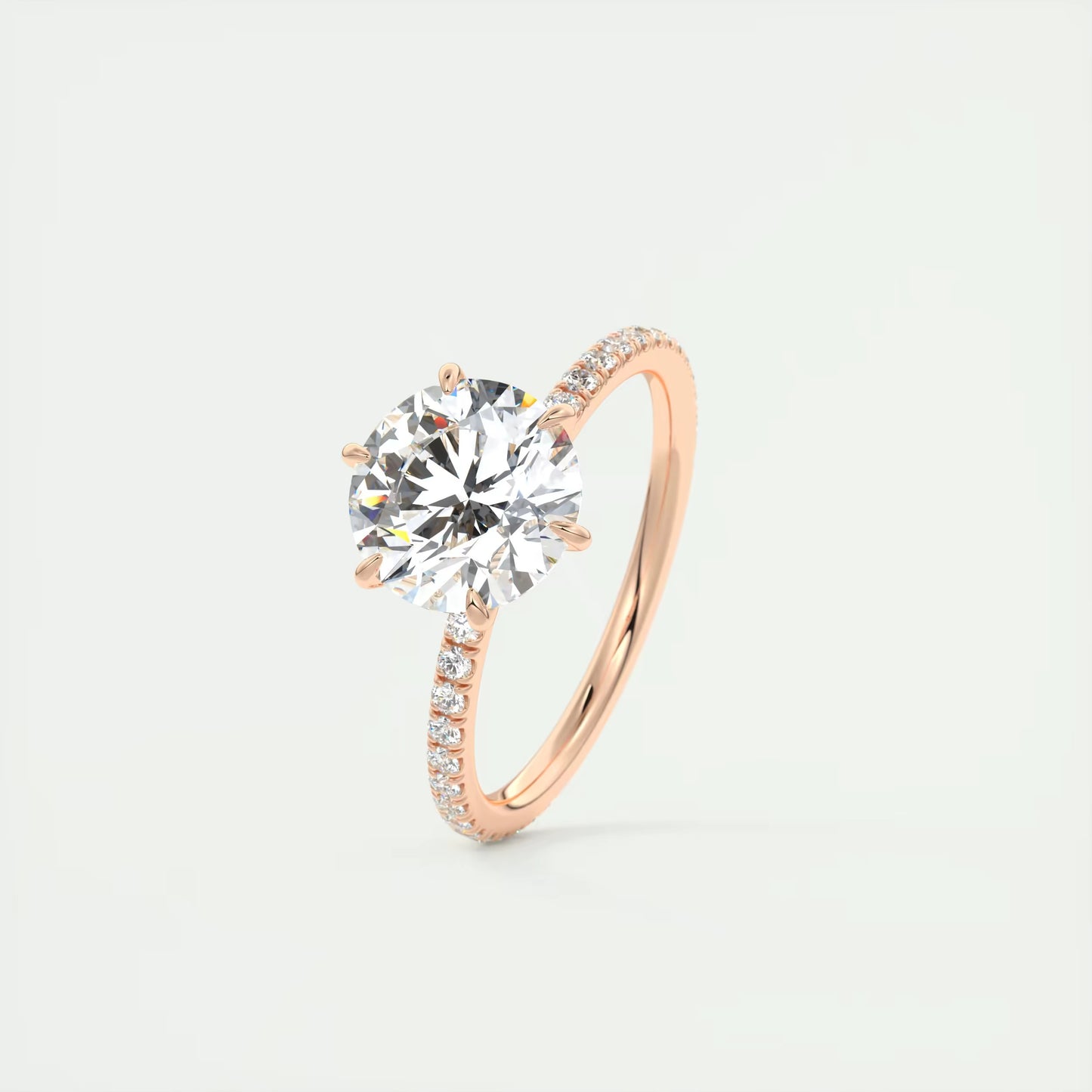 2.30 Ct Harper Pavé Round Center with 1.5mm French Set Pavé six claw prongs Ring