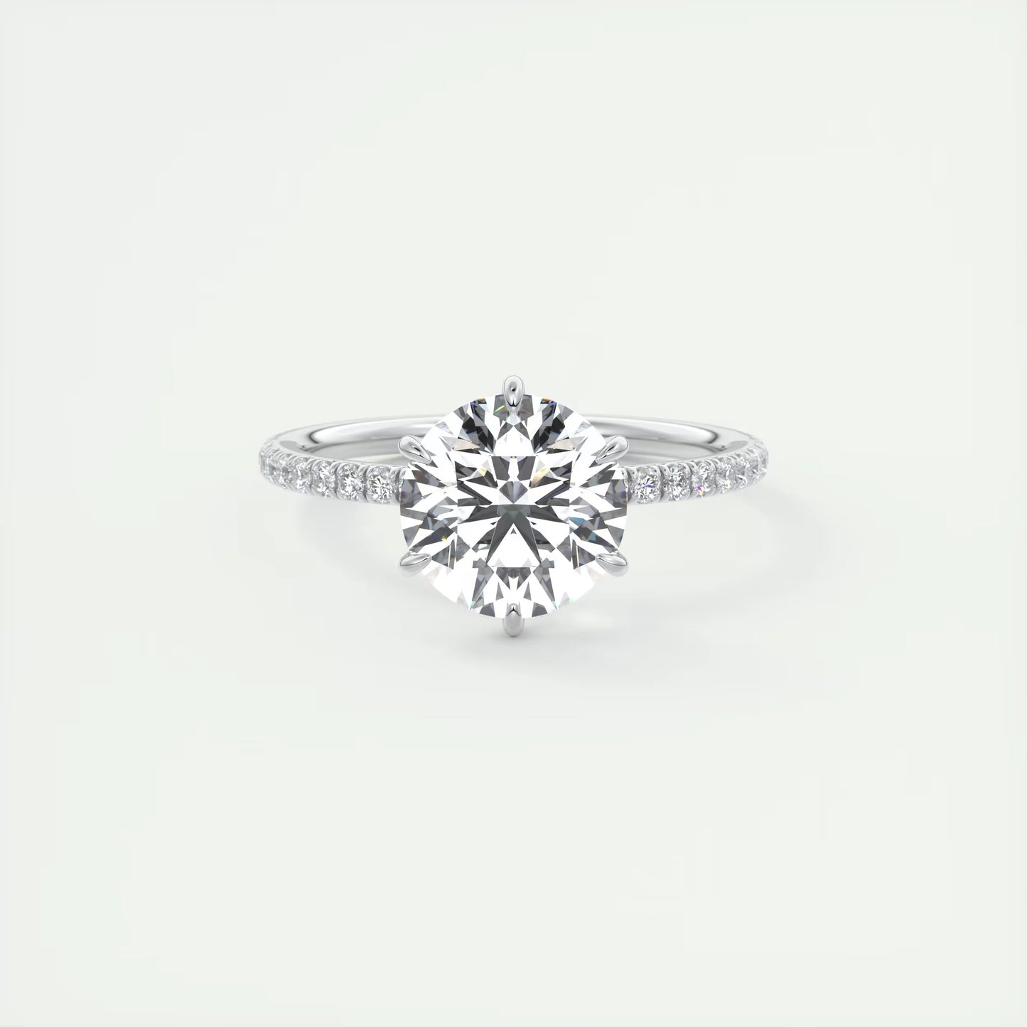 2.30 Ct Harper Pavé Round Center with 1.5mm French Set Pavé six claw prongs Ring