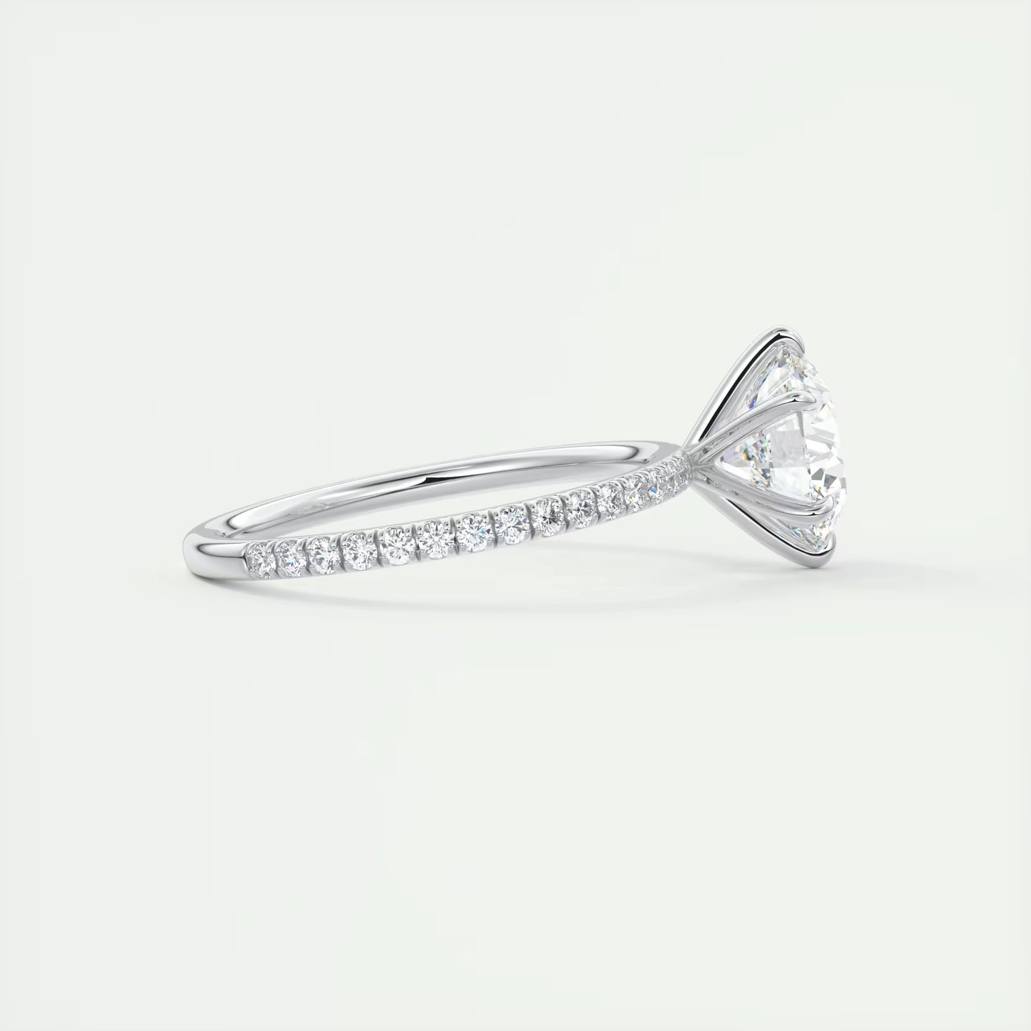 2.30 Ct Harper Pavé Round Center with 1.5mm French Set Pavé six claw prongs Ring
