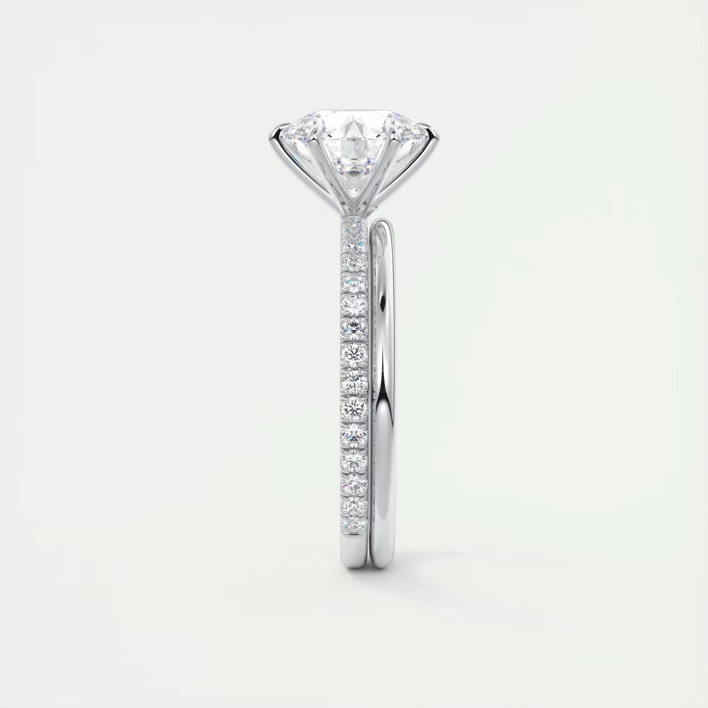 2.30 Ct Harper Pavé Round Center with 1.5mm French Set Pavé six claw prongs Ring
