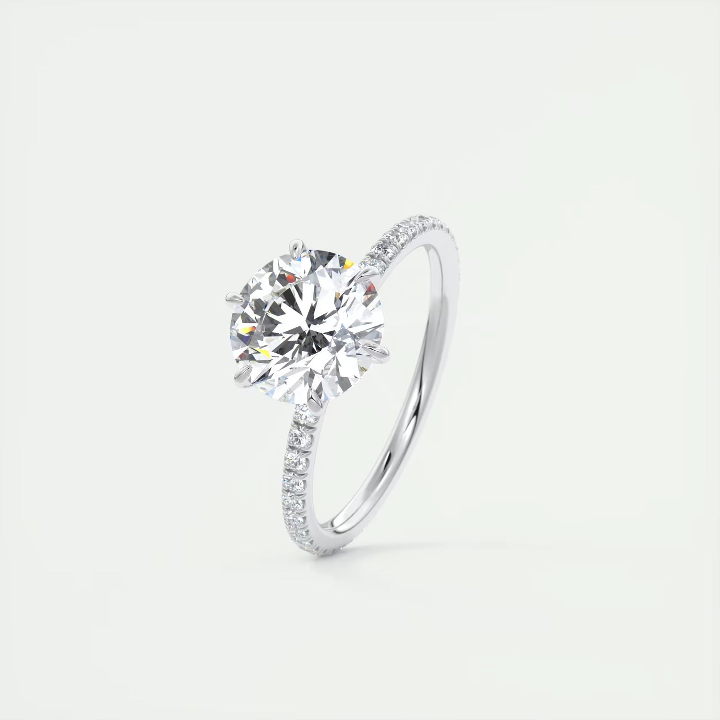 2.30 Ct Harper Pavé Round Center with 1.5mm French Set Pavé six claw prongs Ring
