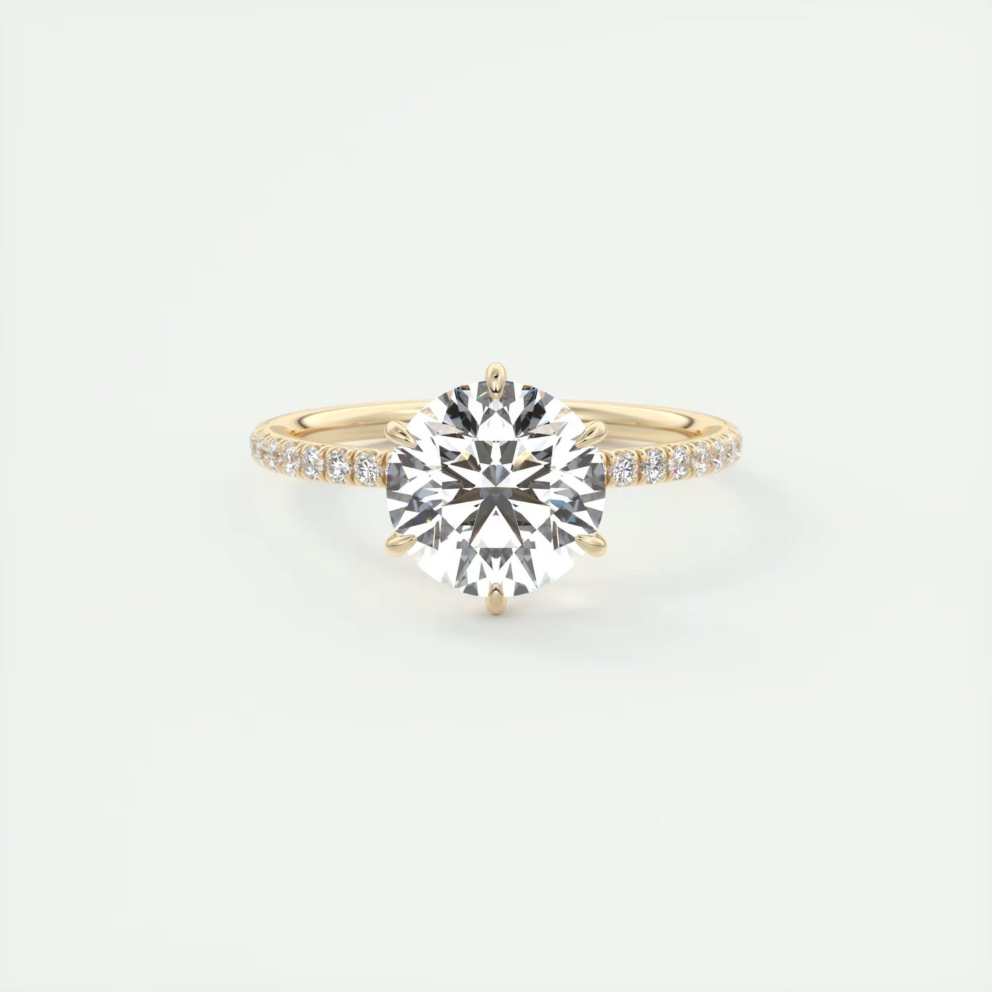 2.30 Ct Harper Pavé Round Center with 1.5mm French Set Pavé six claw prongs Ring