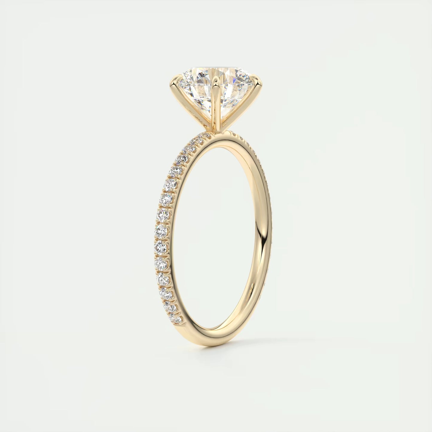 2.30 Ct Harper Pavé Round Center with 1.5mm French Set Pavé six claw prongs Ring