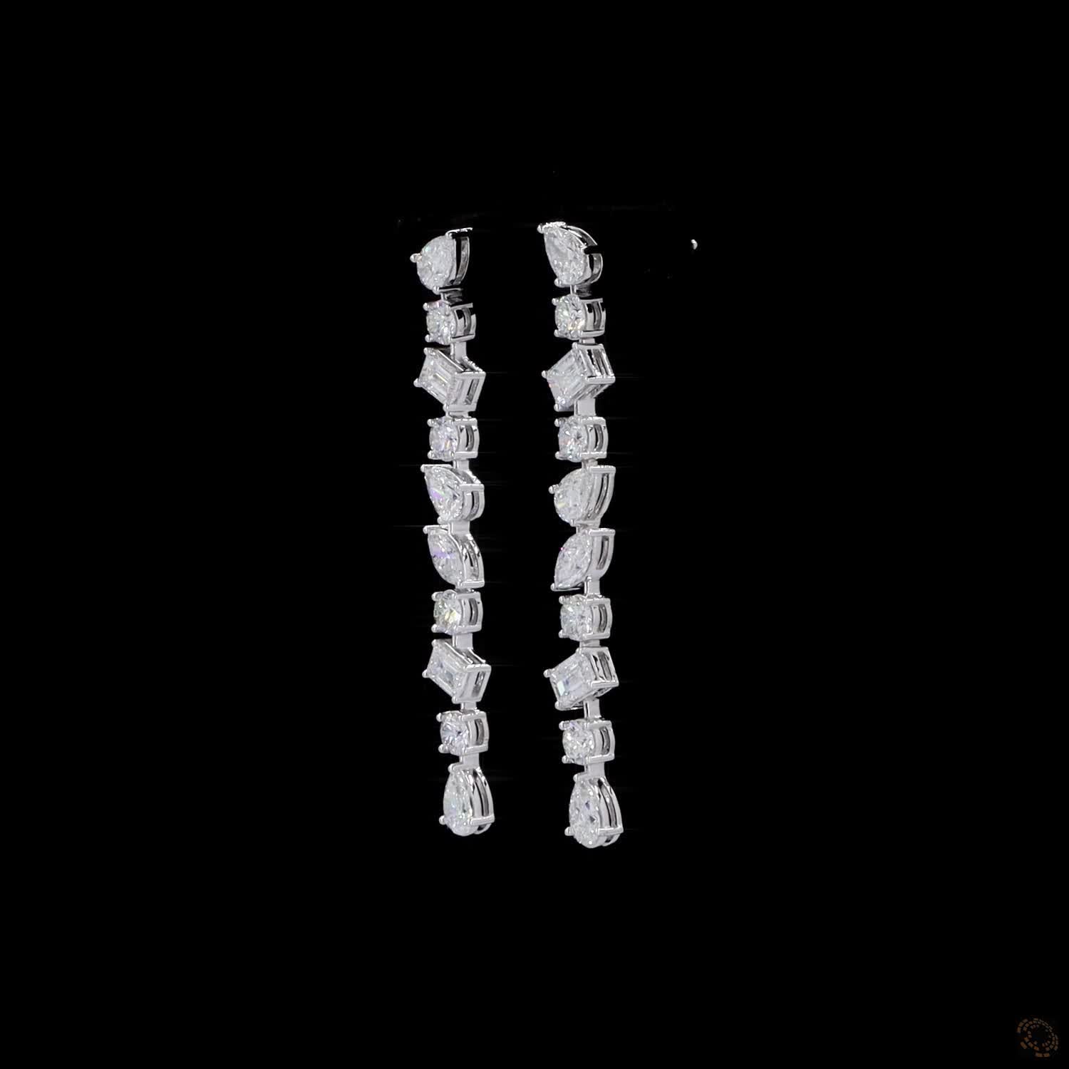 4.49 Ct White Gold Multi-Cut Mixed Shape Diamond Linear Drop Earrings