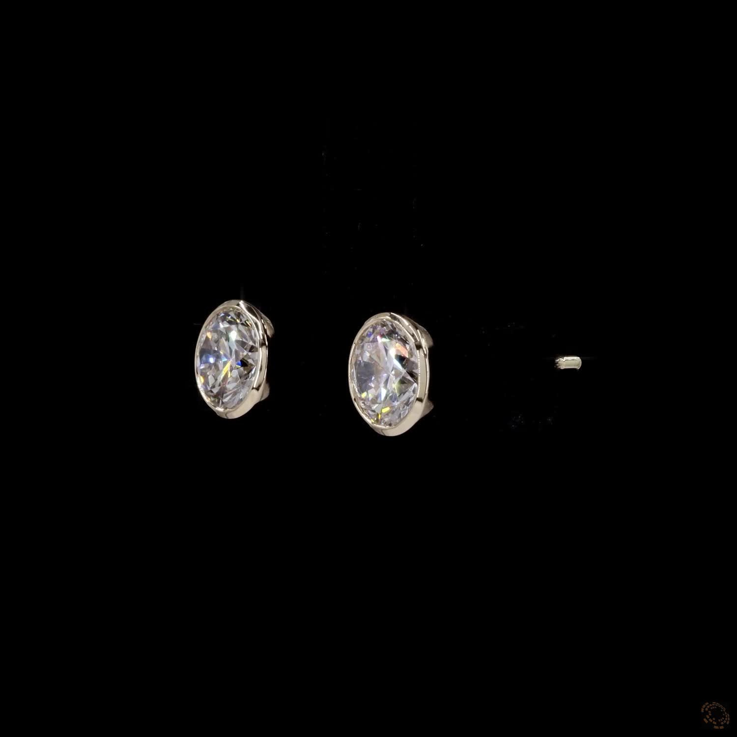 2.04 ct Solid 14K White Gold Round Brilliant Cut Diamond Stud Earrings – Classic Full Bezel Solitaire Studs