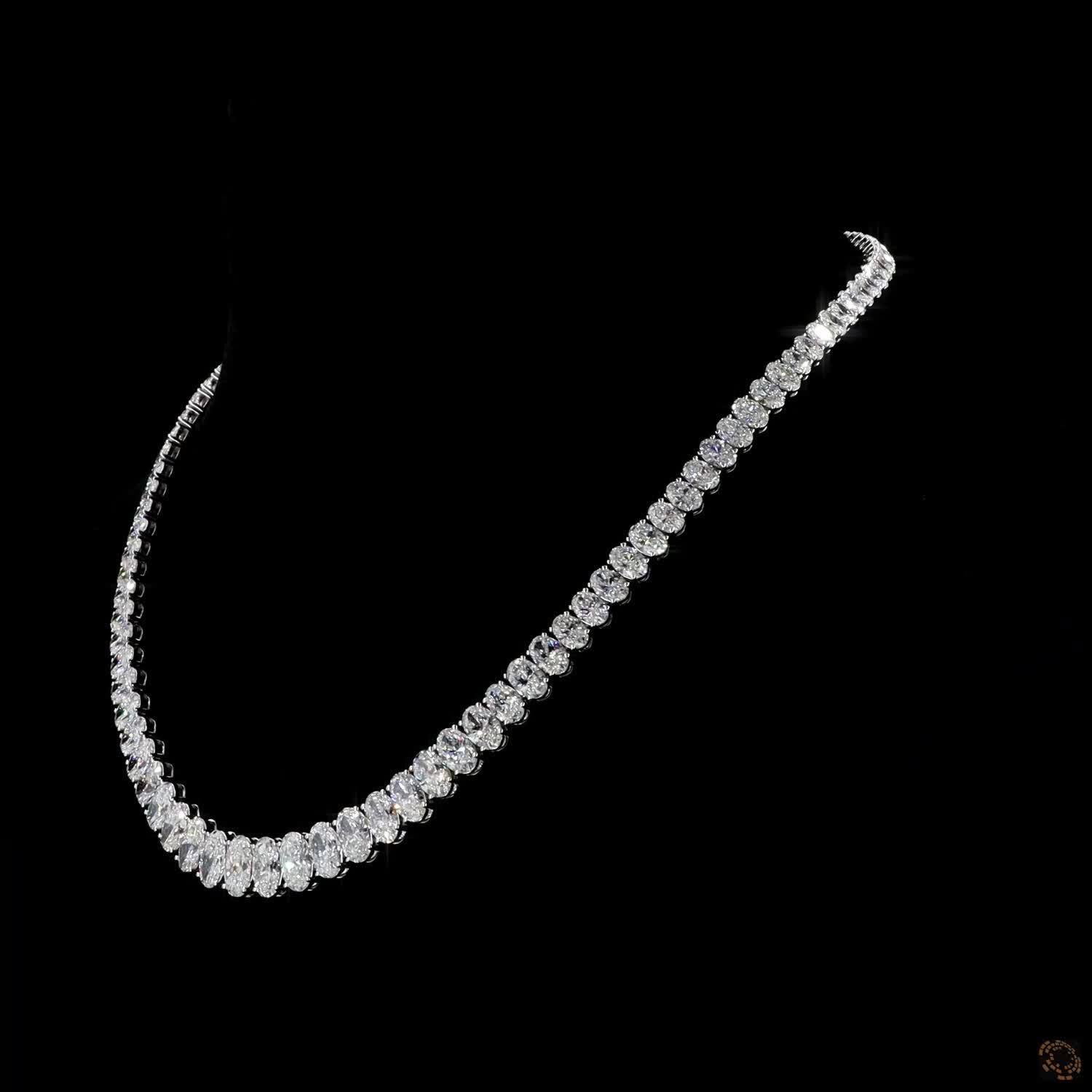33.89 Ct Oval Cut Graduated Diamond Tennis Necklace in 14K White Gold