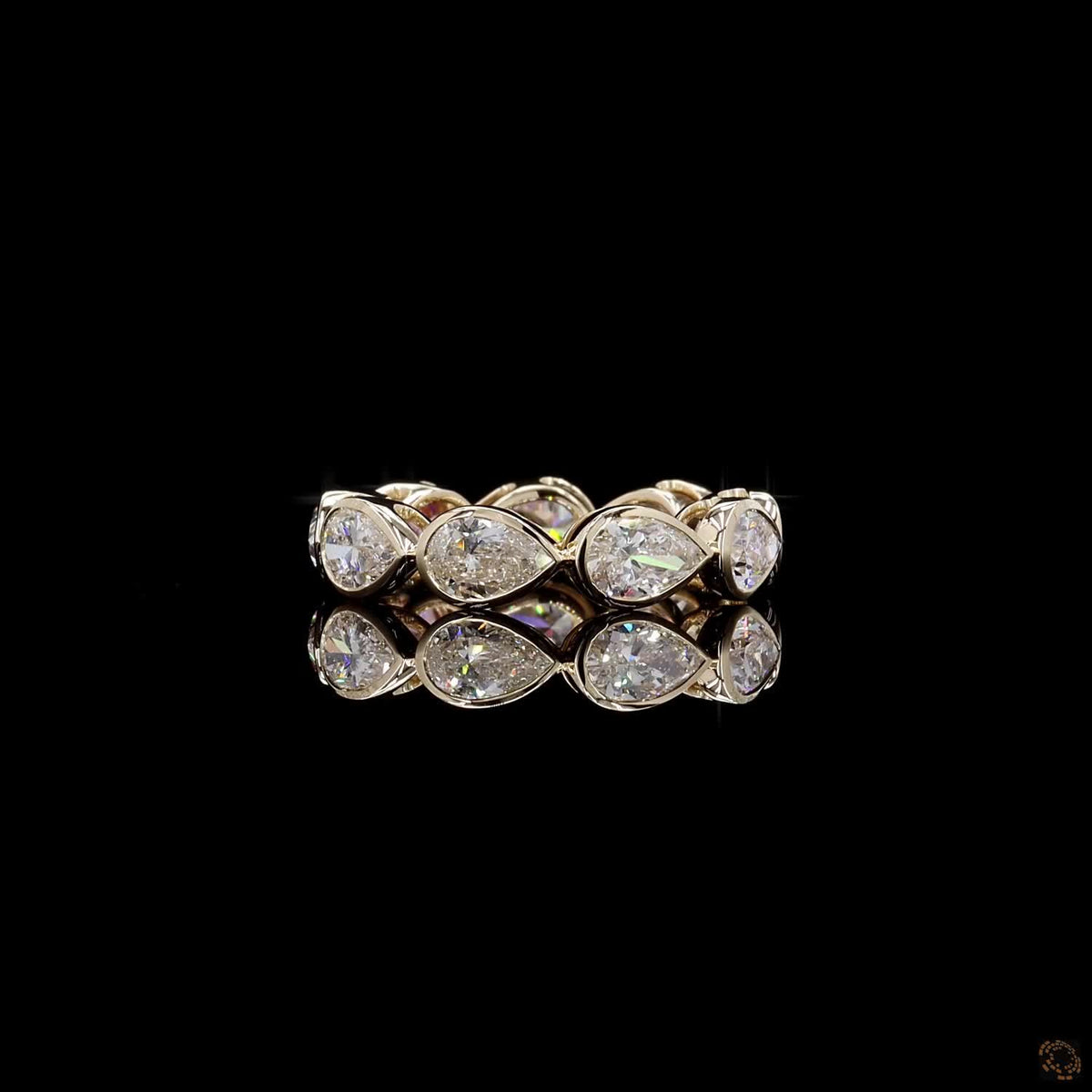 2.47 Ct East-West Bezel-Set Pear Diamond Eternity Band with Pink Sapphire Accent in Yellow Gold