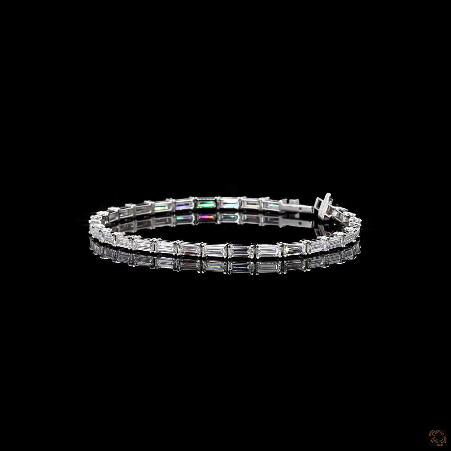 7.11 Ct Baguette Cut Fancy Bracelet in 14K White Gold | Horizontal Baguette Cut Eternity Line Bracelet