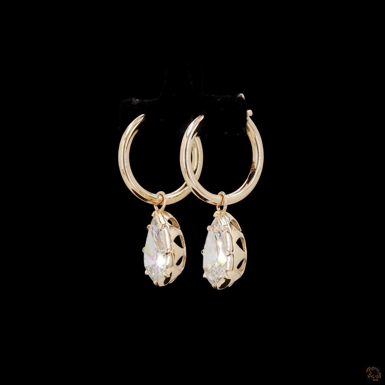 4.1 Pear Cut Diamond Huggie Hoop Dangle Earrings in Yellow Gold