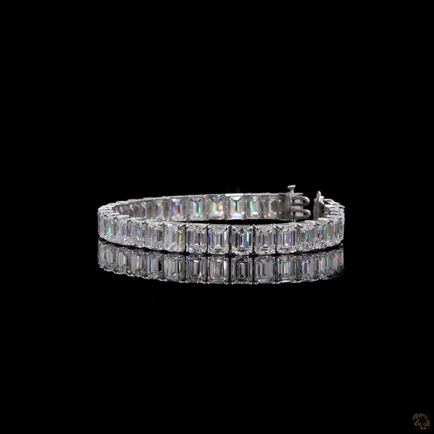 38.76 Ct Emerald Cut Moissanite Tennis Bracelet in 14K White Gold | Vertical North-South Emerald Diamond Alternative Line Bracelet