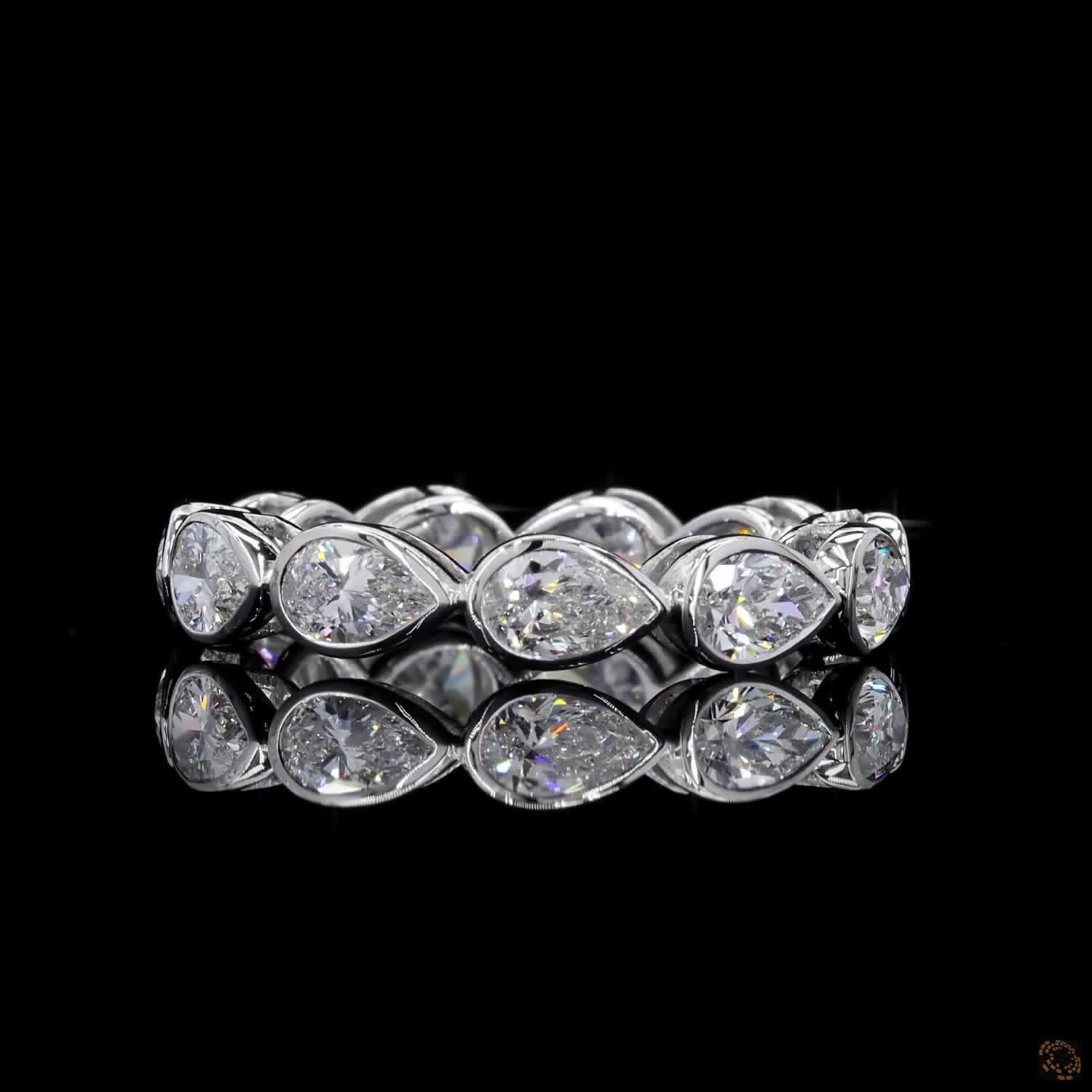 2.72 Ct Full Pear Diamond Eternity Band | Modern Bezel Set Teardrop Diamond Engagement Ring for Women