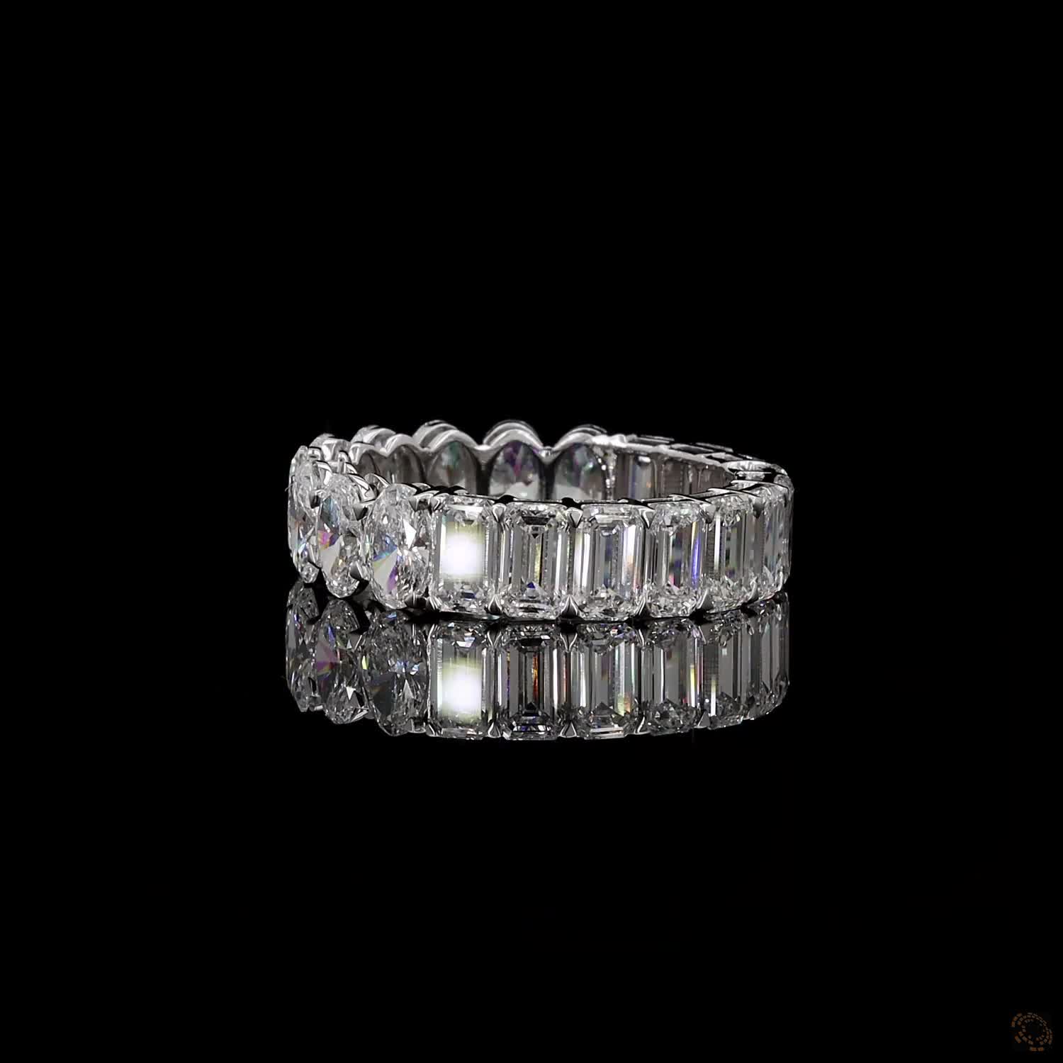 6.01 Ct Oval and Emerald Cut Diamond Band, Two-in-One Diamond Eternity Ring, Split Style Diamond Band, Mixed Cut Diamond Eternity Ring, Half Oval Half Emerald Diamond Band