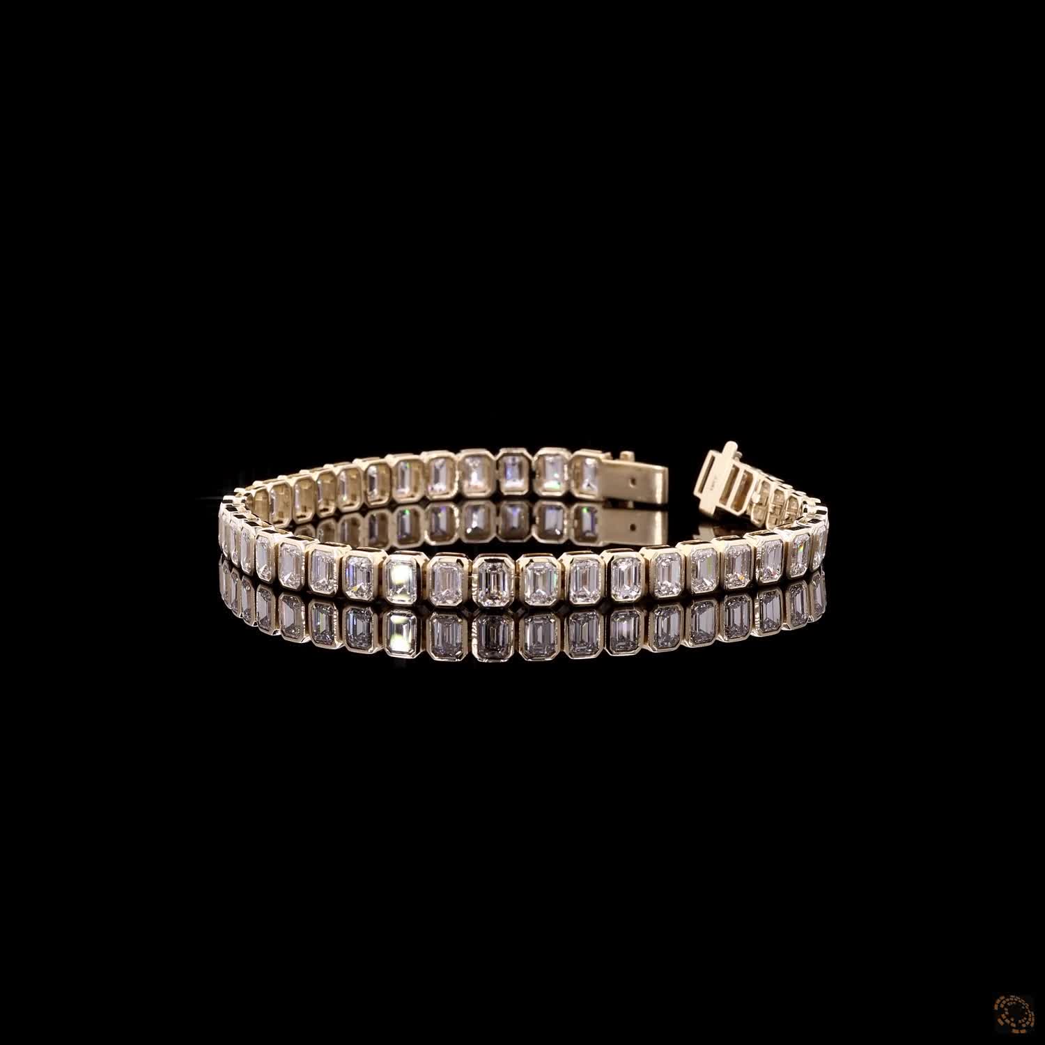 12.51 Ct Emerald Cut Moissanite Beze Fancy Bracelet in 14K Yellow Gold | Full Bezel Set Vertical Emerald Diamond Alternative Line Bracelet