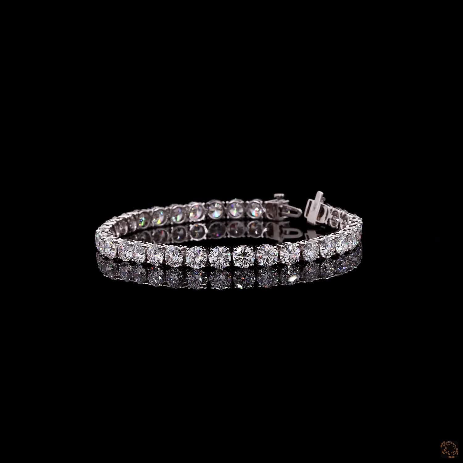 14.85 Ct Round Cut Moissanite Classic Tennis Bracelet in 14K White Gold | 4-Prong Diamond Alternative Line Bracelet