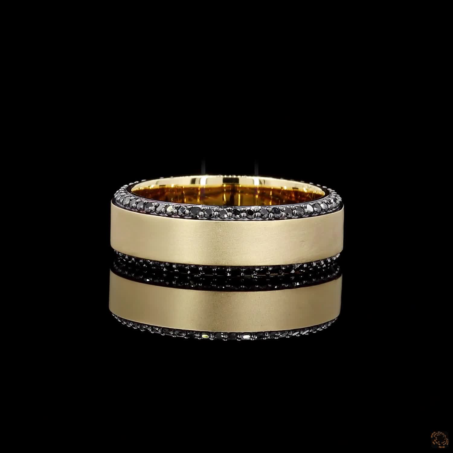 0.83 Ct Yellow Gold Ring with Eternity Set Black Diamonds Custom Made Band