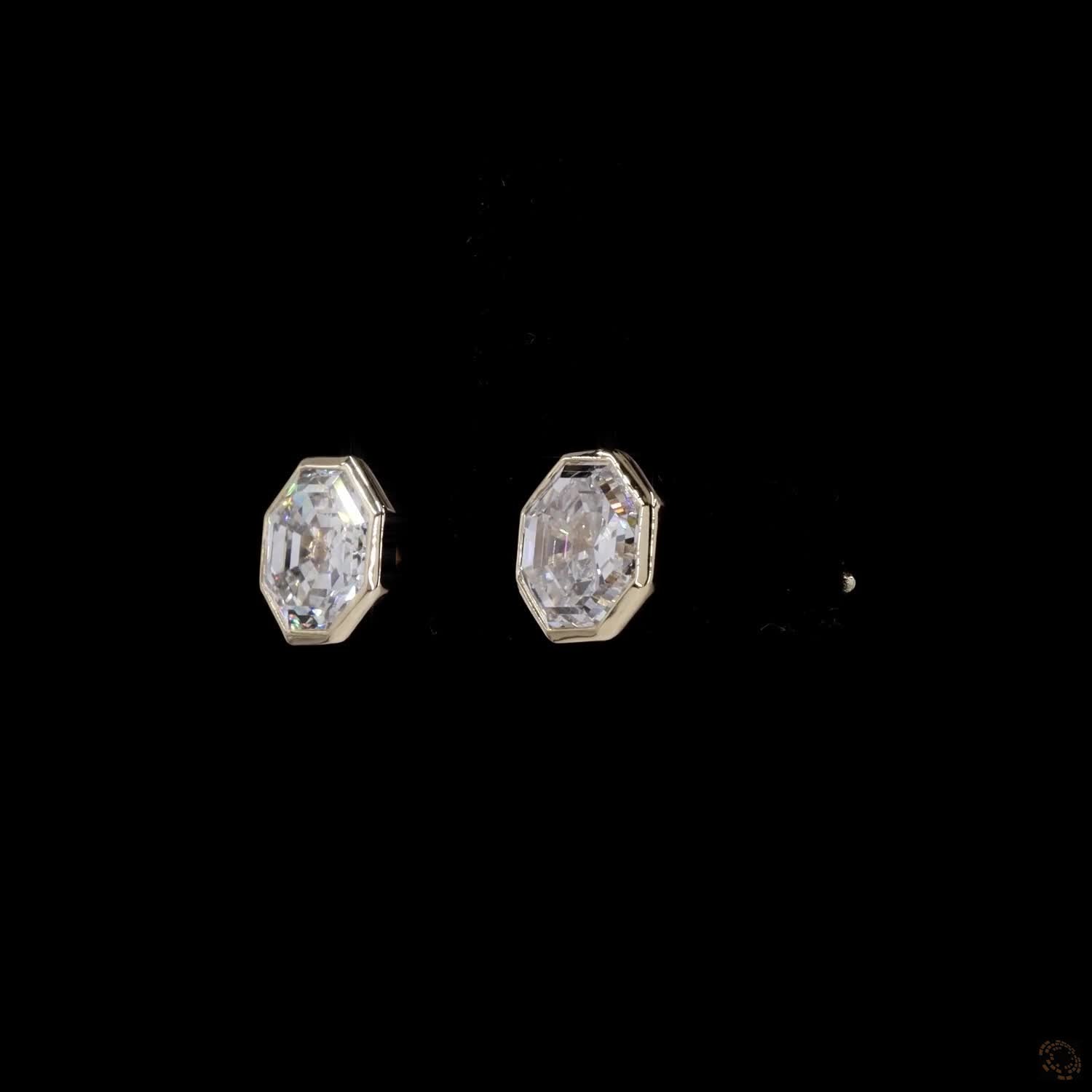 3.10 Ct Solid 14K Yellow Gold Asscher Cut Diamond Stud Earrings – Octagonal Bezel Solitaire Studs