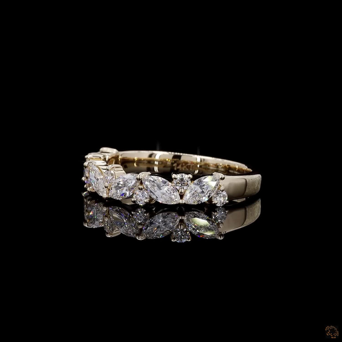 0.86 Ct 14K Yellow Gold Marquise & Round Diamond Vine Band | Leaf Cluster Wedding Ring