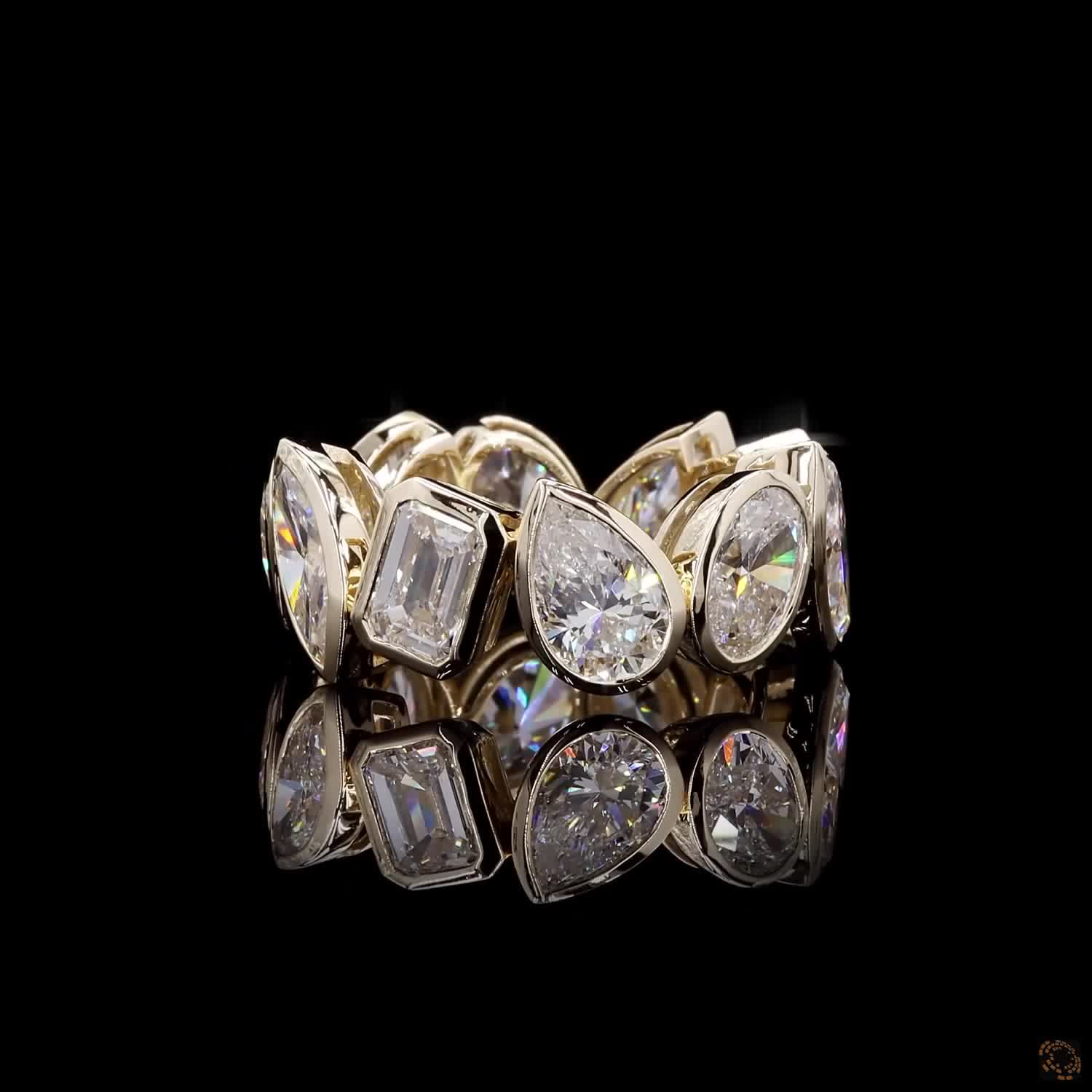 11.10 Ct Mixed Shape Bezel Set Lab Grown Diamond Eternity Band Ring in 14K Yellow Gold | Full Eternity Wedding Band | Anniversary Gift for Women