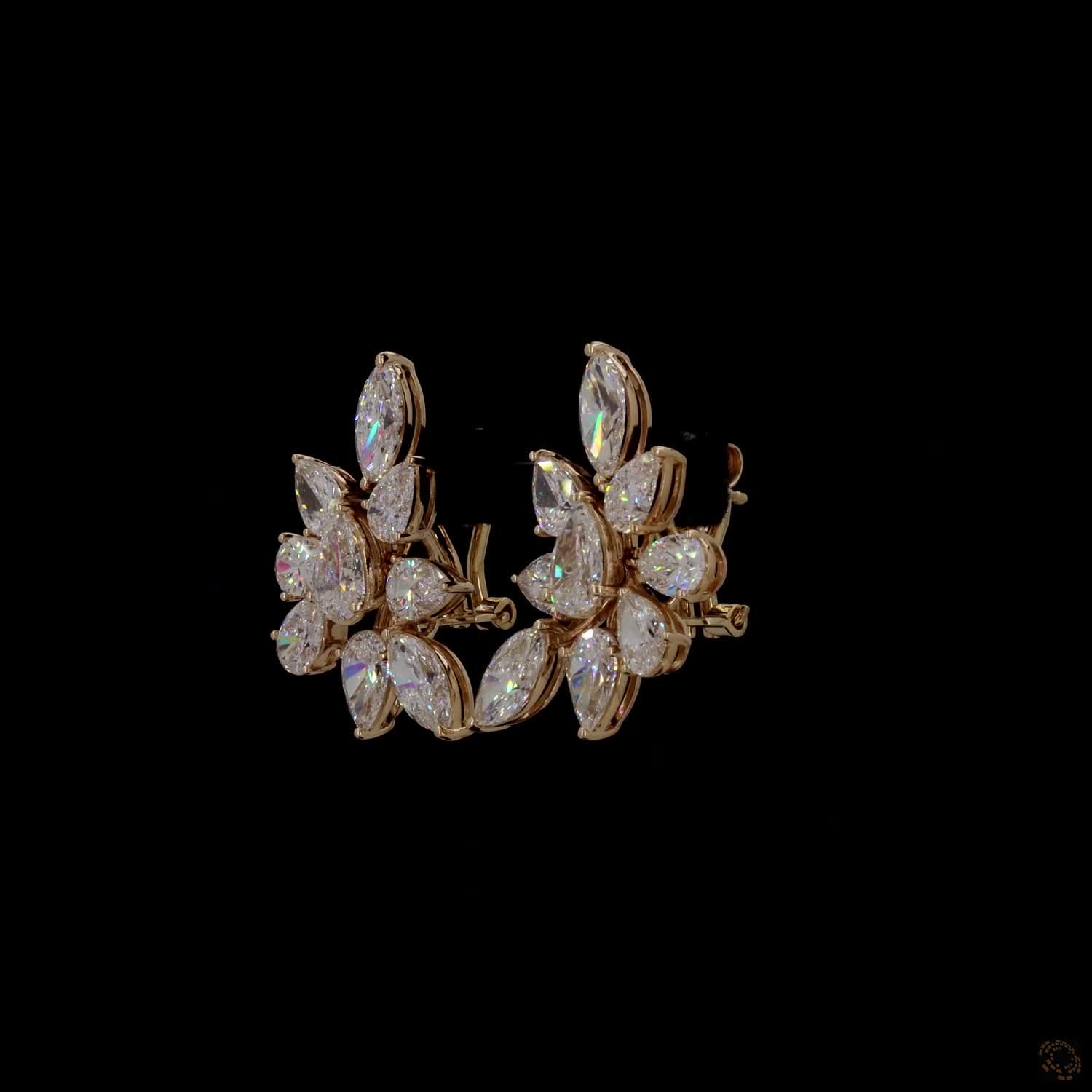 8.02 Ct 14K Yellow Gold Marquise & Pear Botanical Ear Climber Earrings
