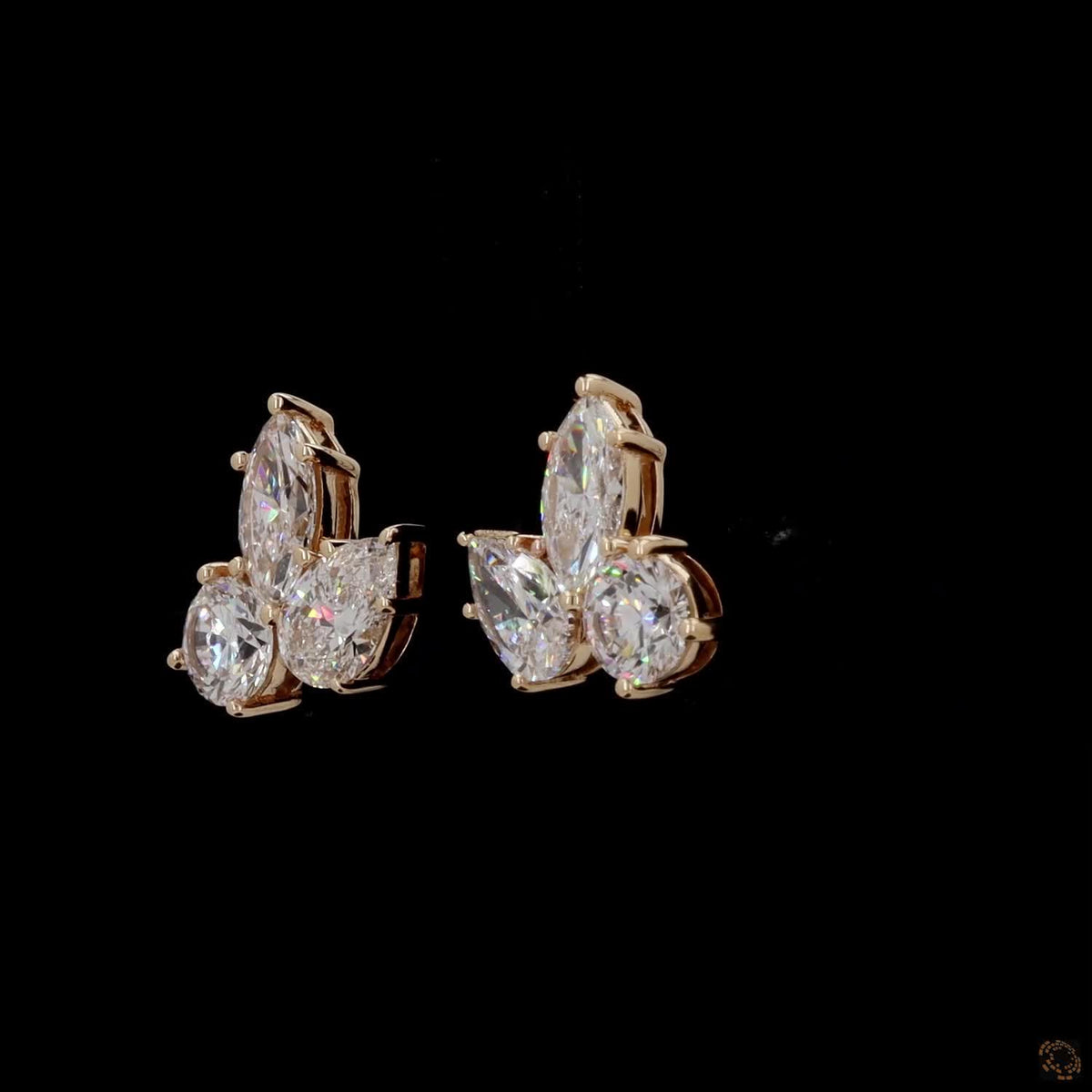 2.99 Ct Multi-Shape Cluster Stud Earrings in 14K Yellow Gold | Marquise, Pear & Round Mix Statement Earrings