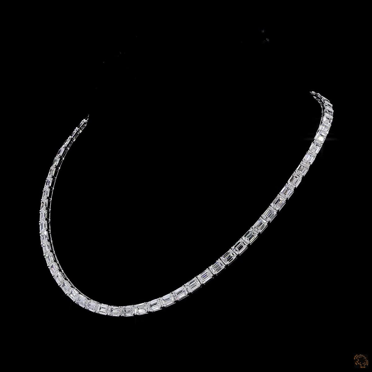 36.61 Ct East-West Emerald Cut Diamond Tennis Necklace in White Gold