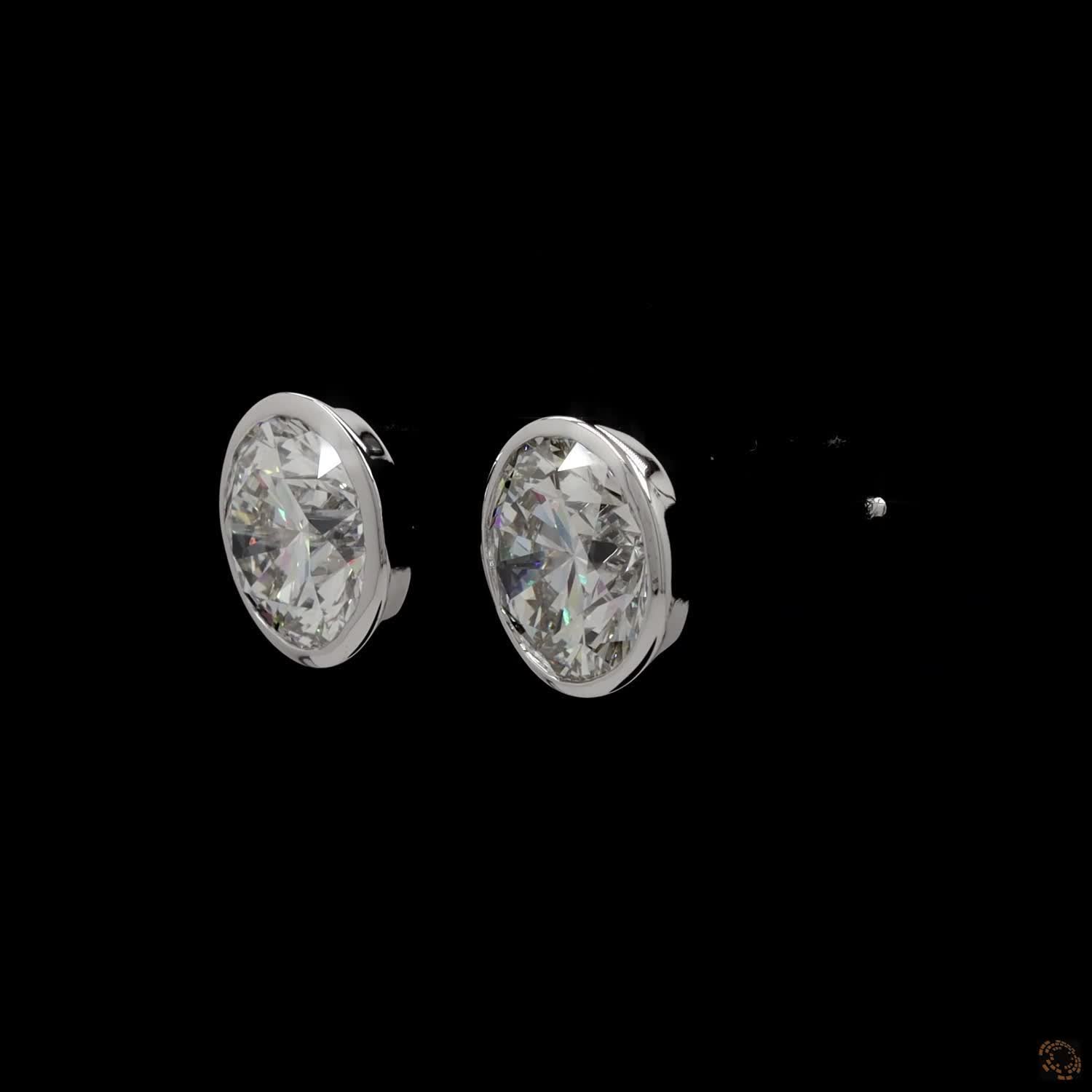 6.05 Bezel-Set Round Brilliant Cut Diamond Stud Earrings in White Gold