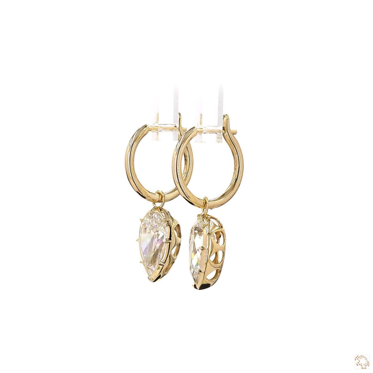 6.03 Ct Solitaire Georgian Earring | Pear Cut Bezel Set Diamond Dangle Hoop Earrings | Elegant Minimalist Luxury Earrings for Women