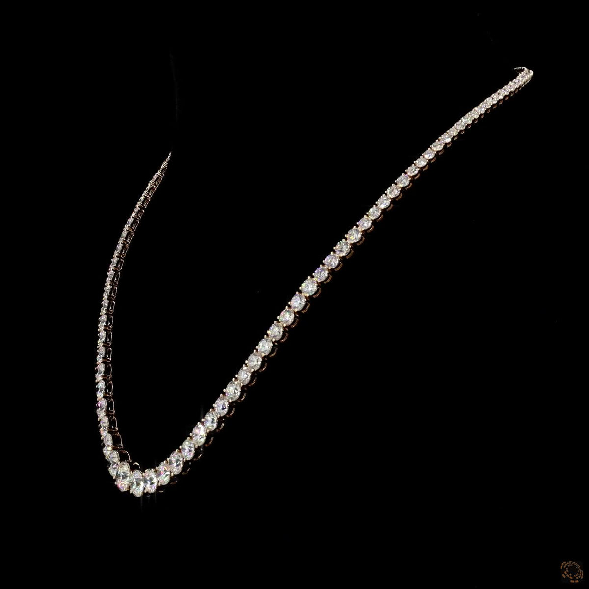 28.91 Ct Graduated diamond tennis necklace, round cut diamond Riviera necklace, gold diamond line necklace