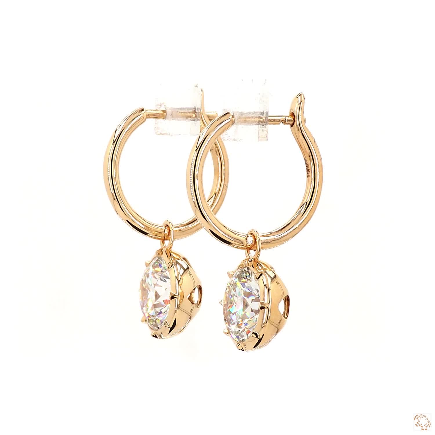 5.10 Ct Round Cut Diamond Dangle Huggie Hoop Earrings, 14K Gold Solitaire Charm Drops