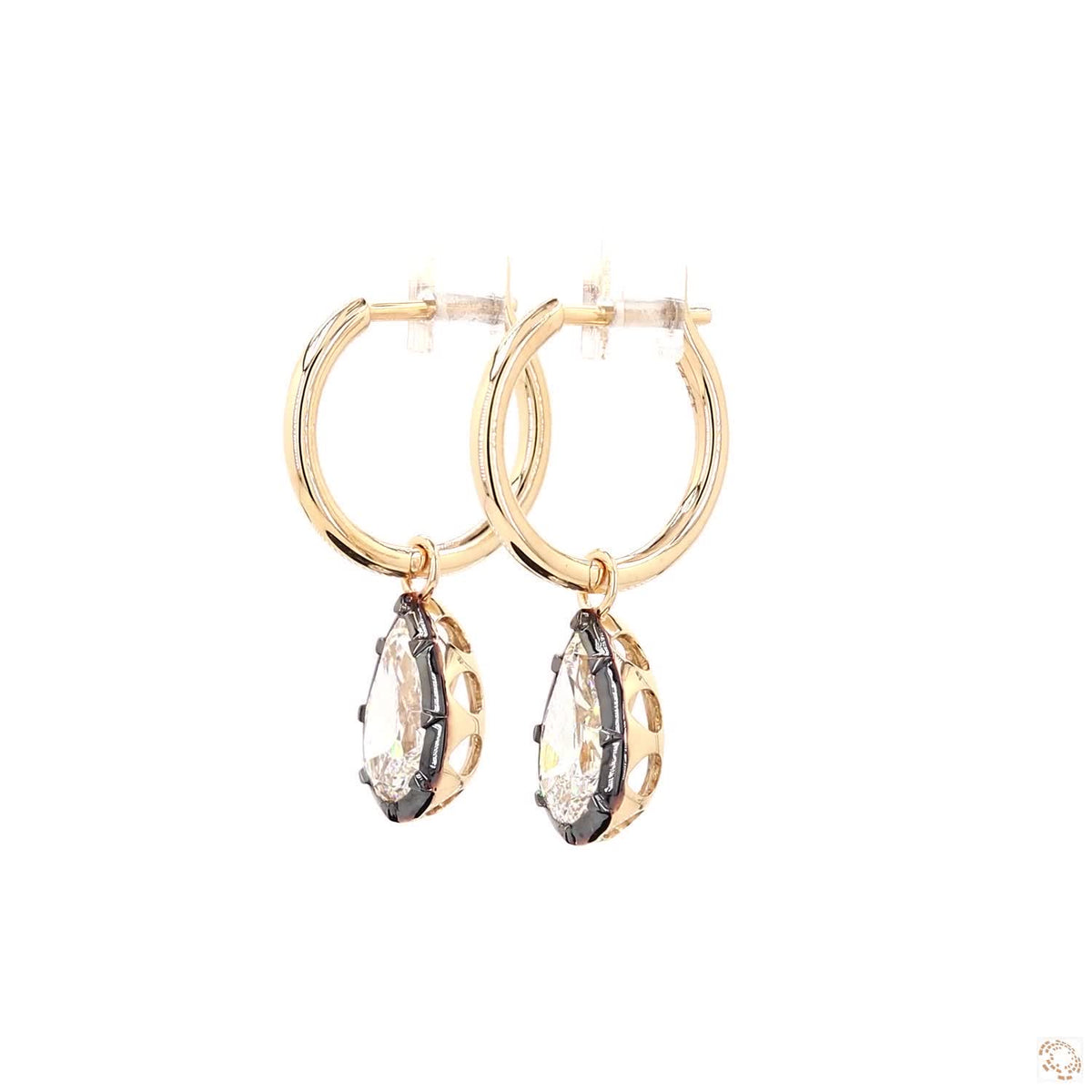 3.16 Ct Pear Diamond Black Rhodium Bezel Huggie Charm Earrings