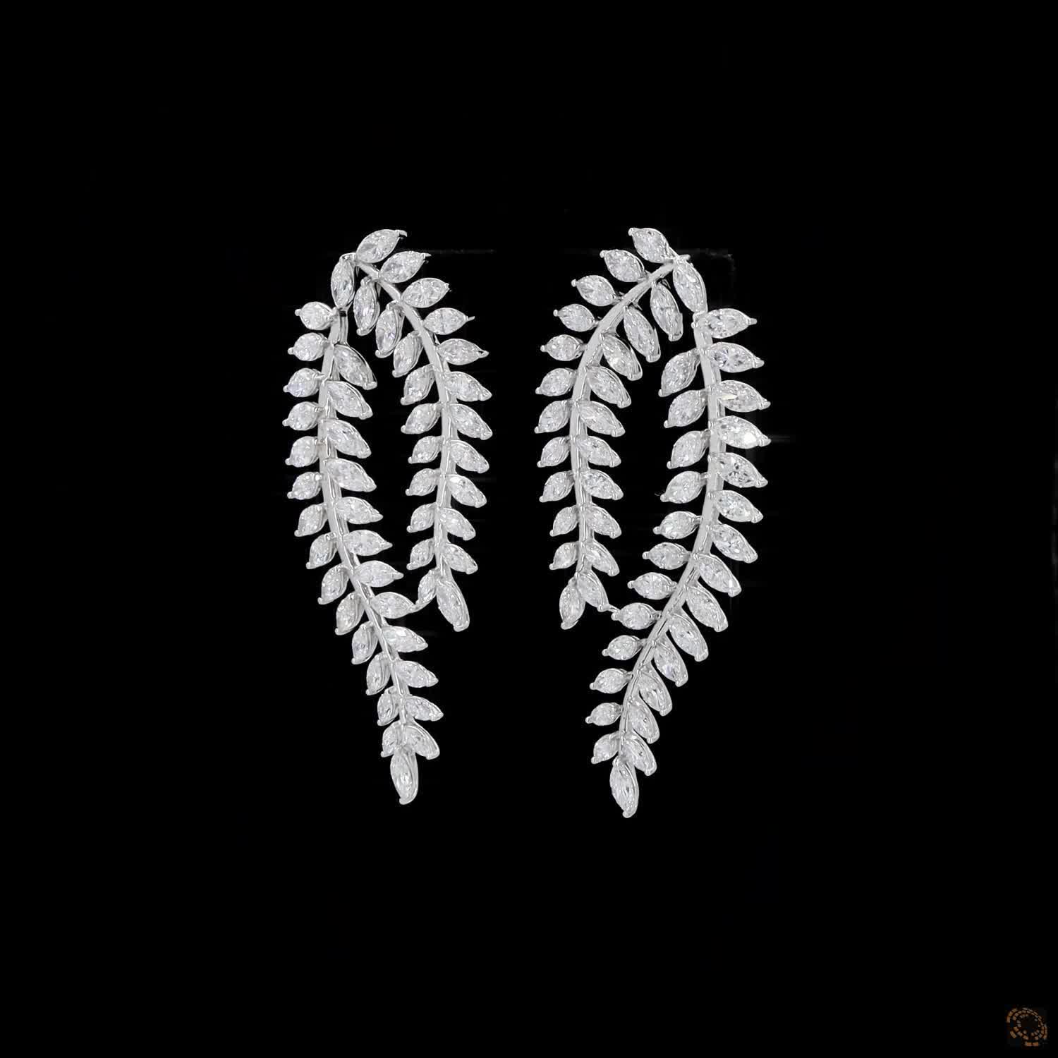 11.47 Ct Marquise Cut Diamond Leaf Drop Earrings | Luxury White Gold Vine Statement Earrings