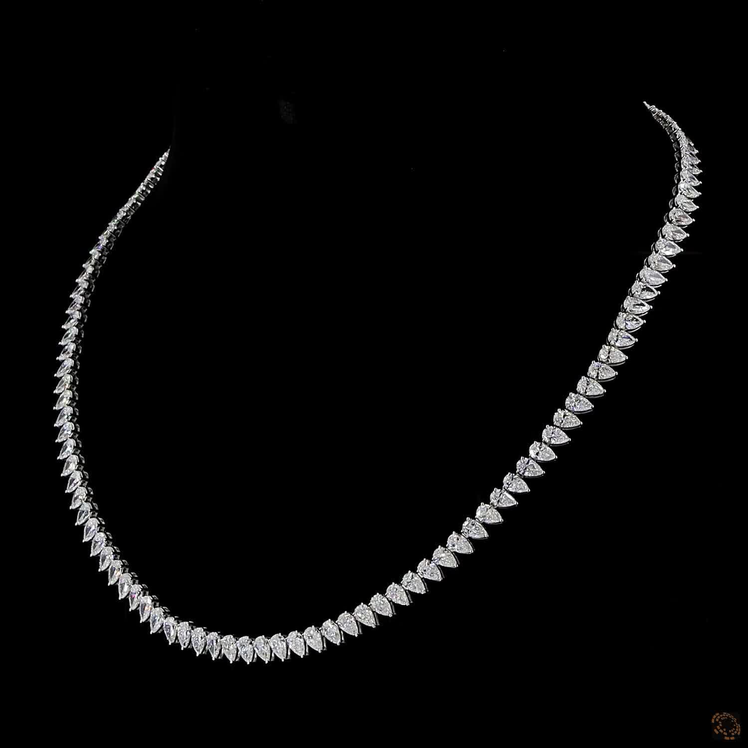 20.16 Ct Statement Pear Shape Diamond Full Eternity Tennis Necklace