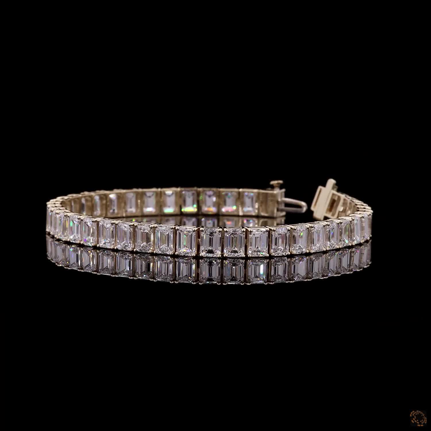 22.20 Ct 14K Yellow Gold Emerald Cut Moissanite Fancy Bracelet with Double Latch Box Clasp