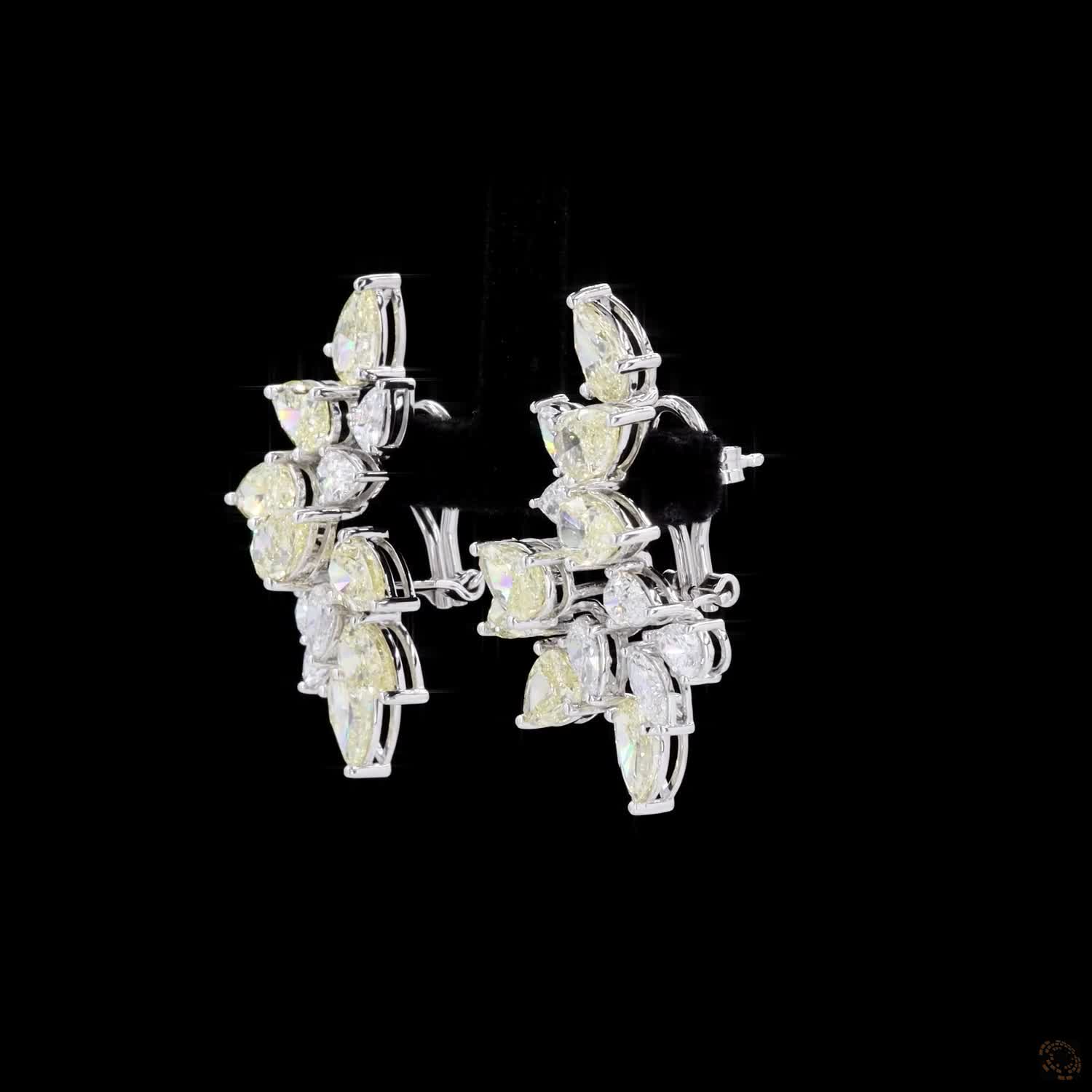 13.11 Ct Pear Cut Fancy Yellow Diamond Leaf Climber Earrings in White Gold