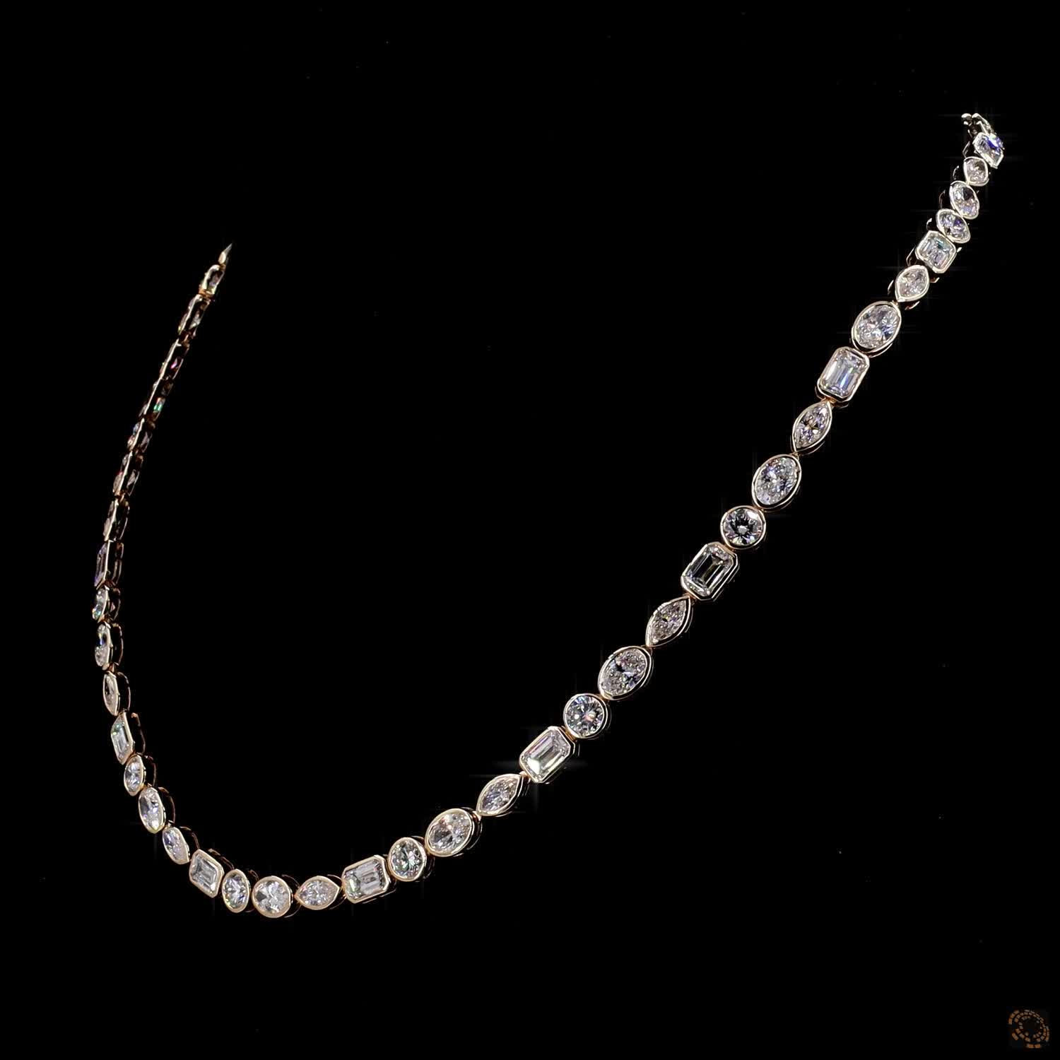 20.70 Ct Bezel Set Mixed Fancy Cut Diamond Riviera Eternity Necklace